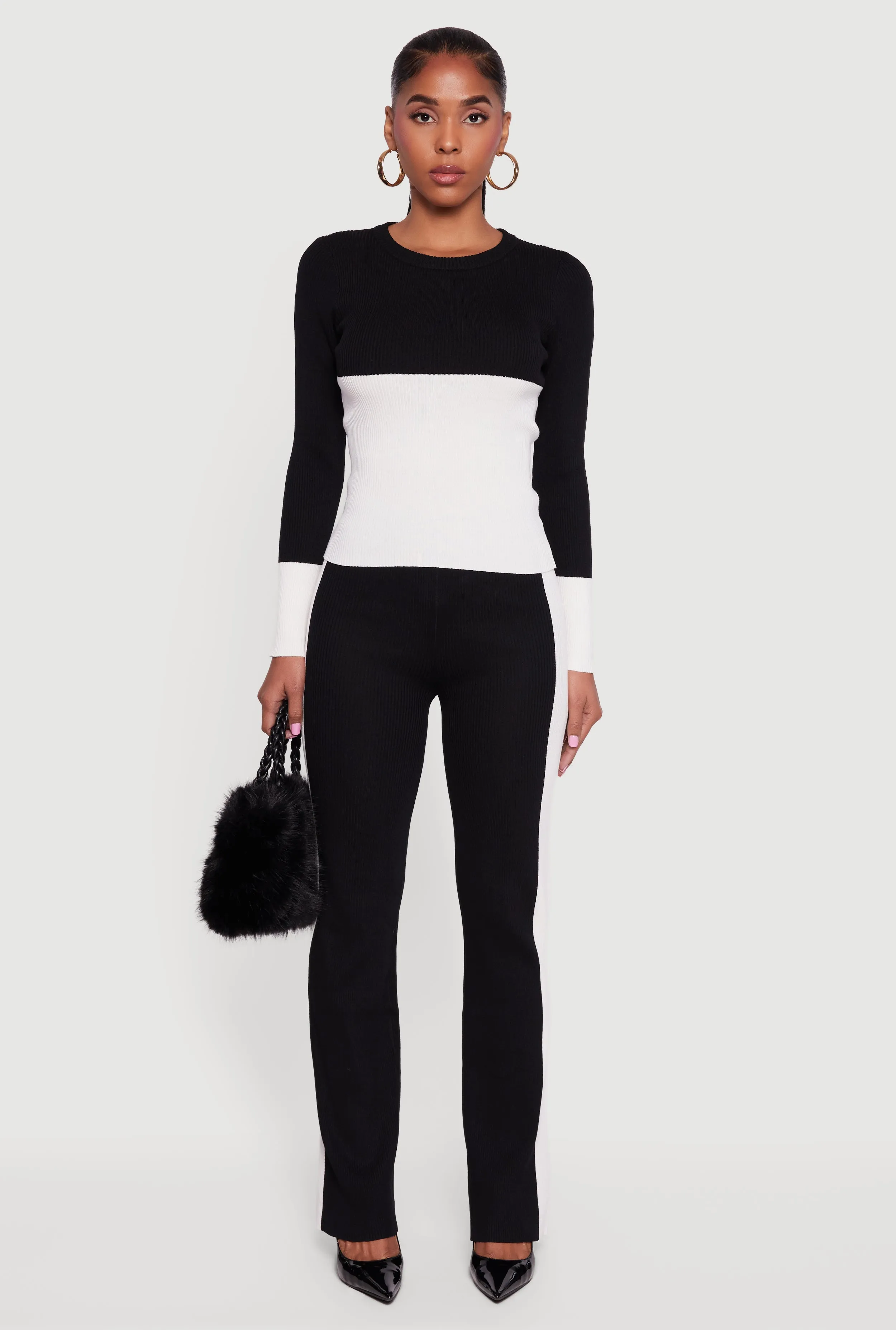 Color Blocked Ribbed Knit Long Sleeve Sweater sold by Rainbow product image thumbnail 3