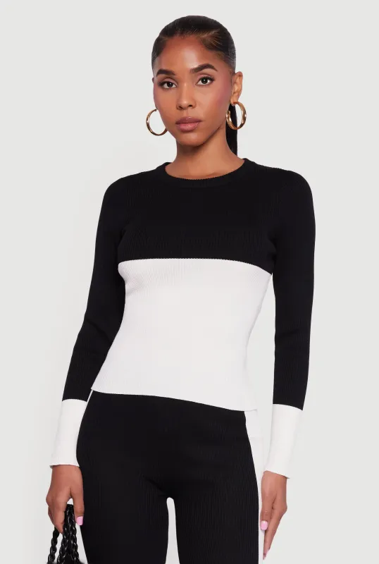 Color Blocked Ribbed Knit Long Sleeve Sweater sold by Rainbow