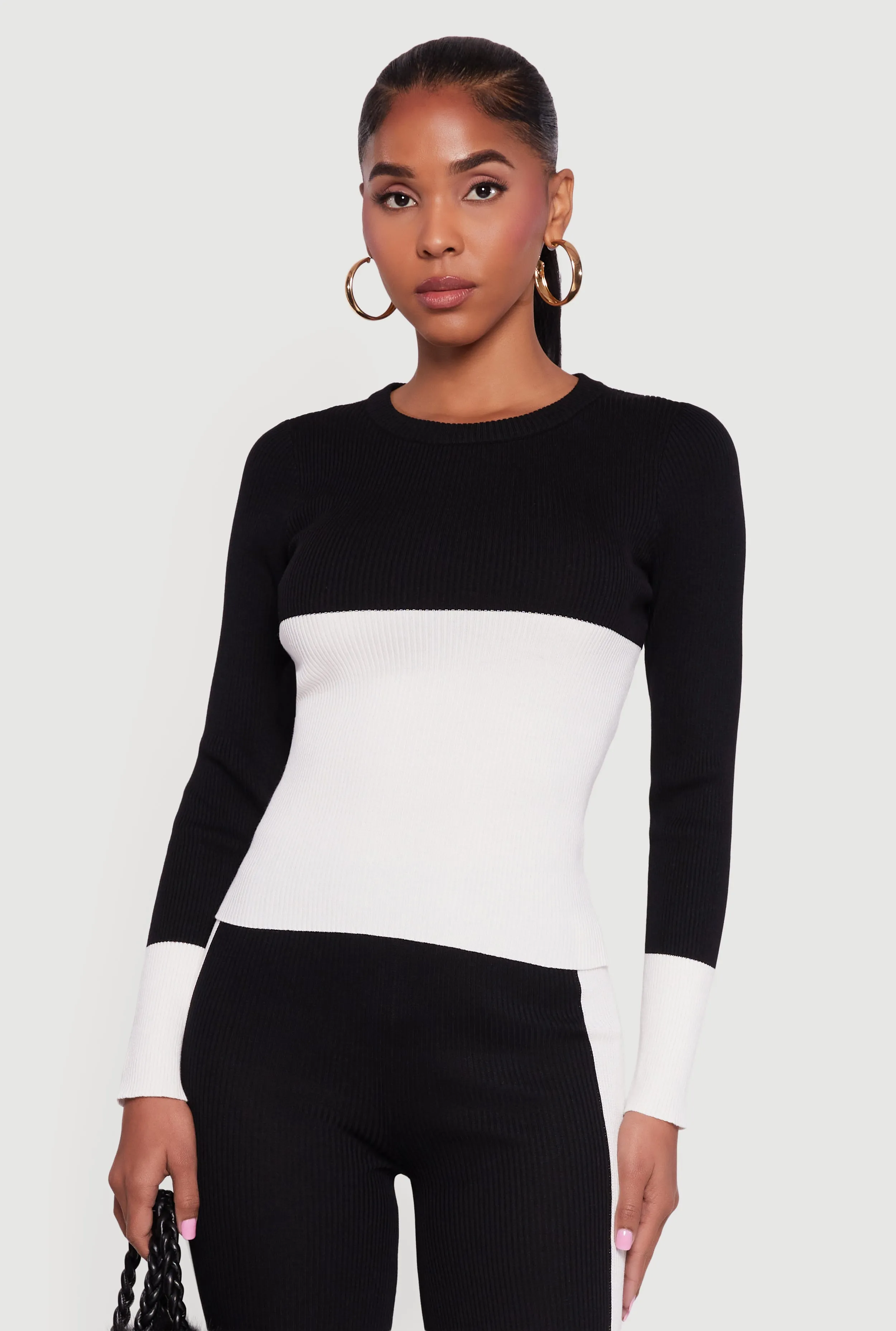 Color Blocked Ribbed Knit Long Sleeve Sweater sold by Rainbow