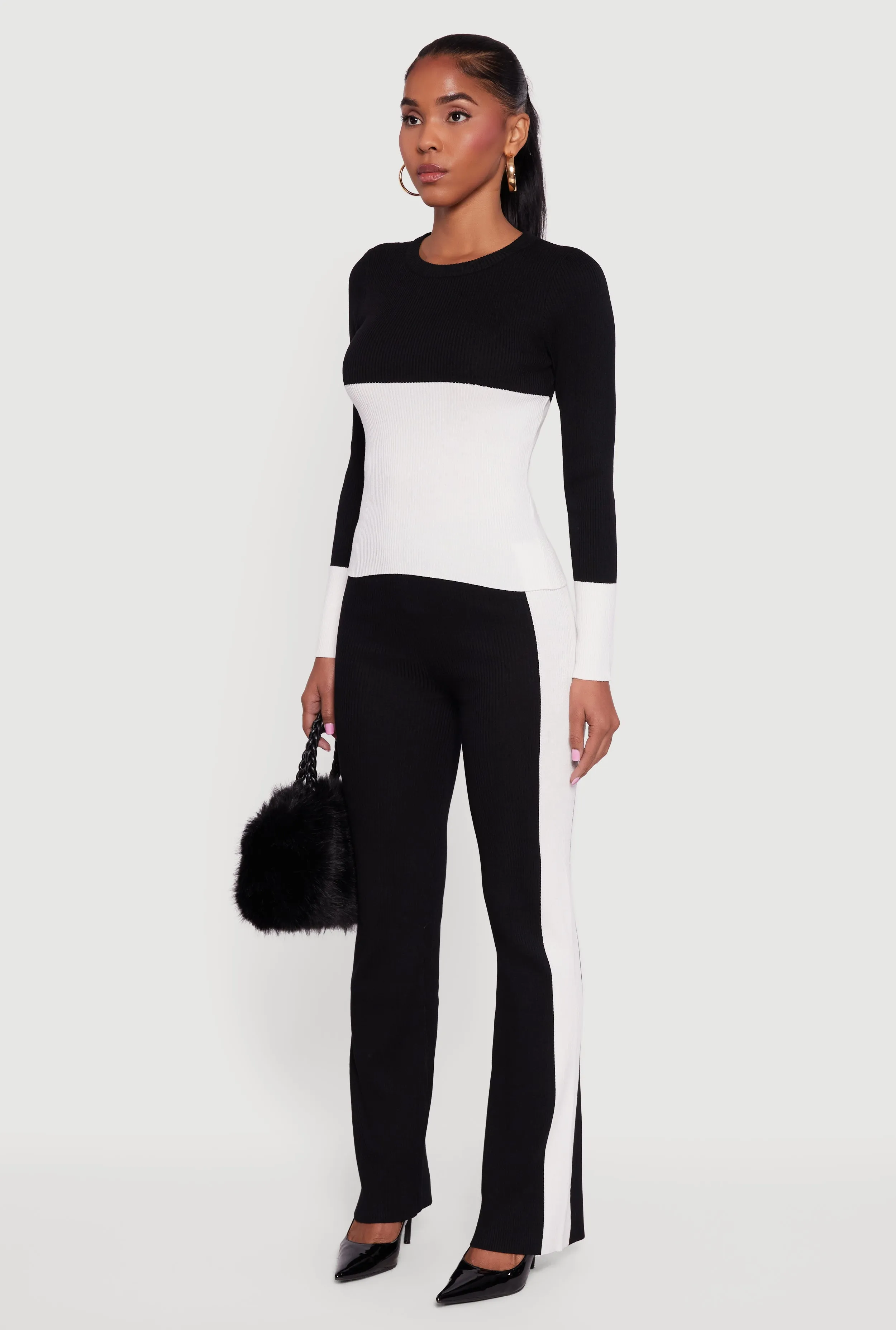 Color Blocked Ribbed Knit Long Sleeve Sweater sold by Rainbow product image thumbnail 5