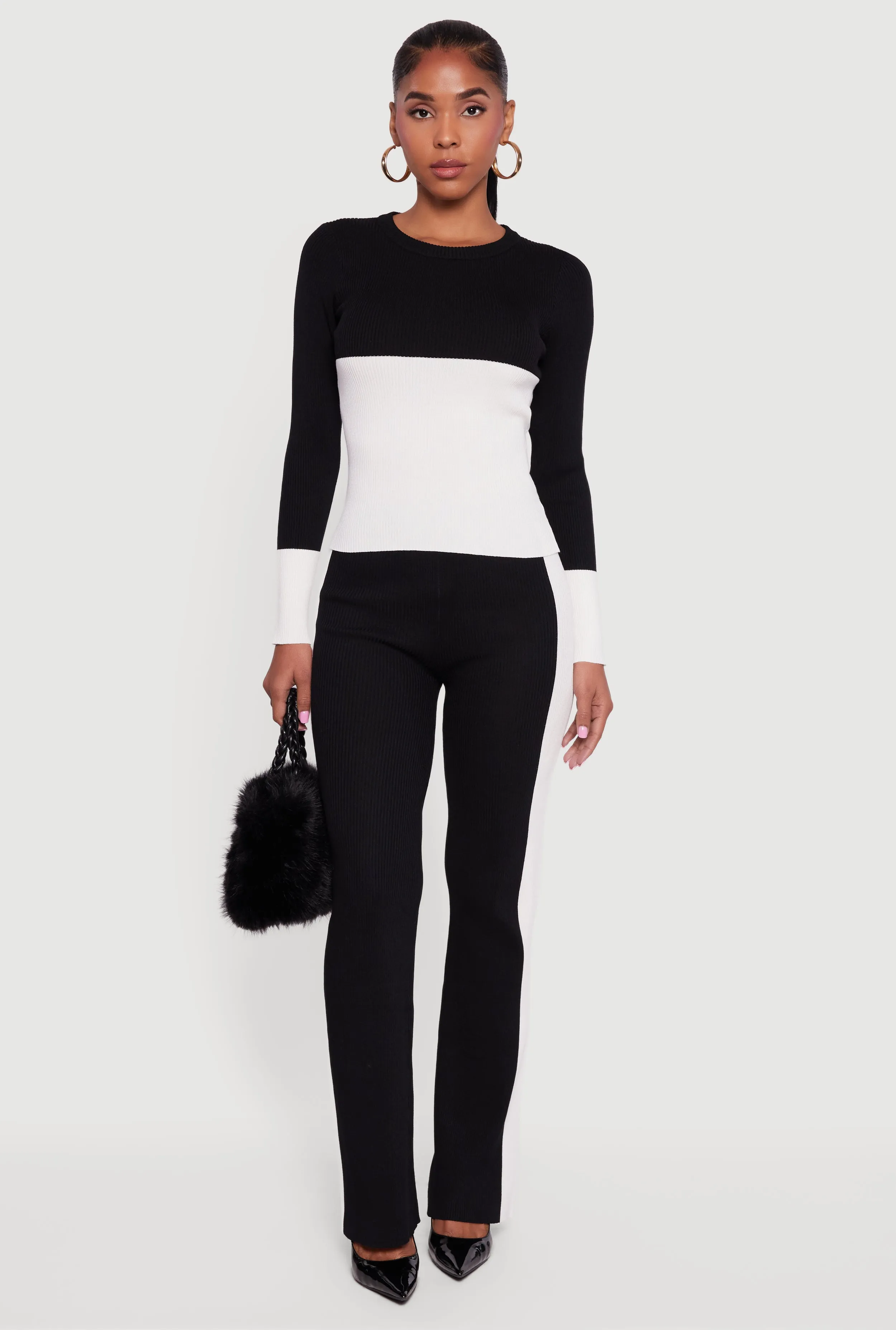 Color Blocked Ribbed Knit Long Sleeve Sweater sold by Rainbow product image thumbnail 2