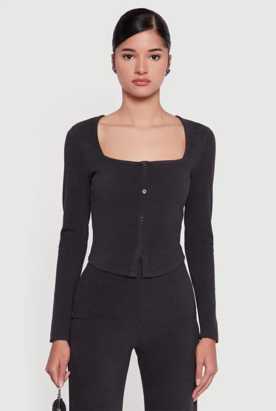 Brushed Knit Long Sleeve Square Neck Top sold by Rainbow