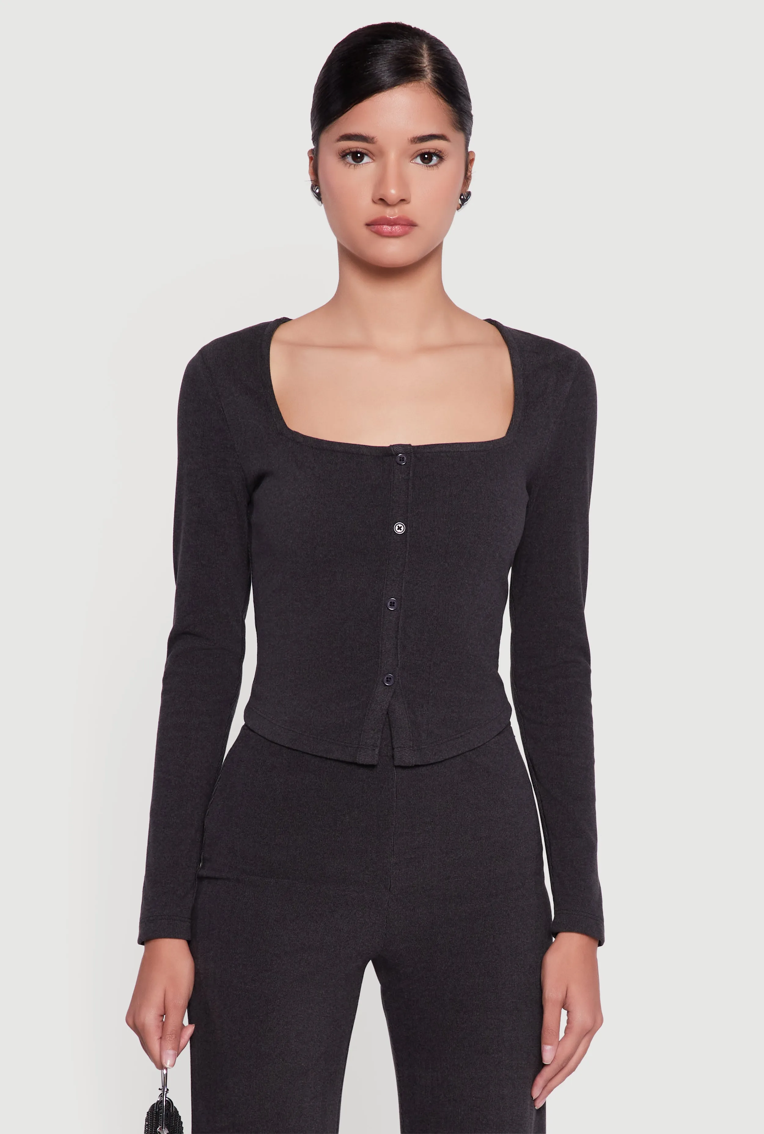 Brushed Knit Long Sleeve Square Neck Top sold by Rainbow