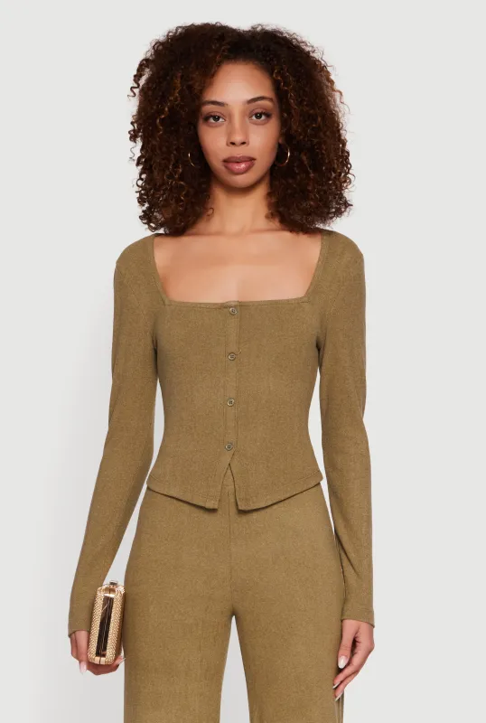 Brushed Knit Long Sleeve Square Neck Top sold by Rainbow