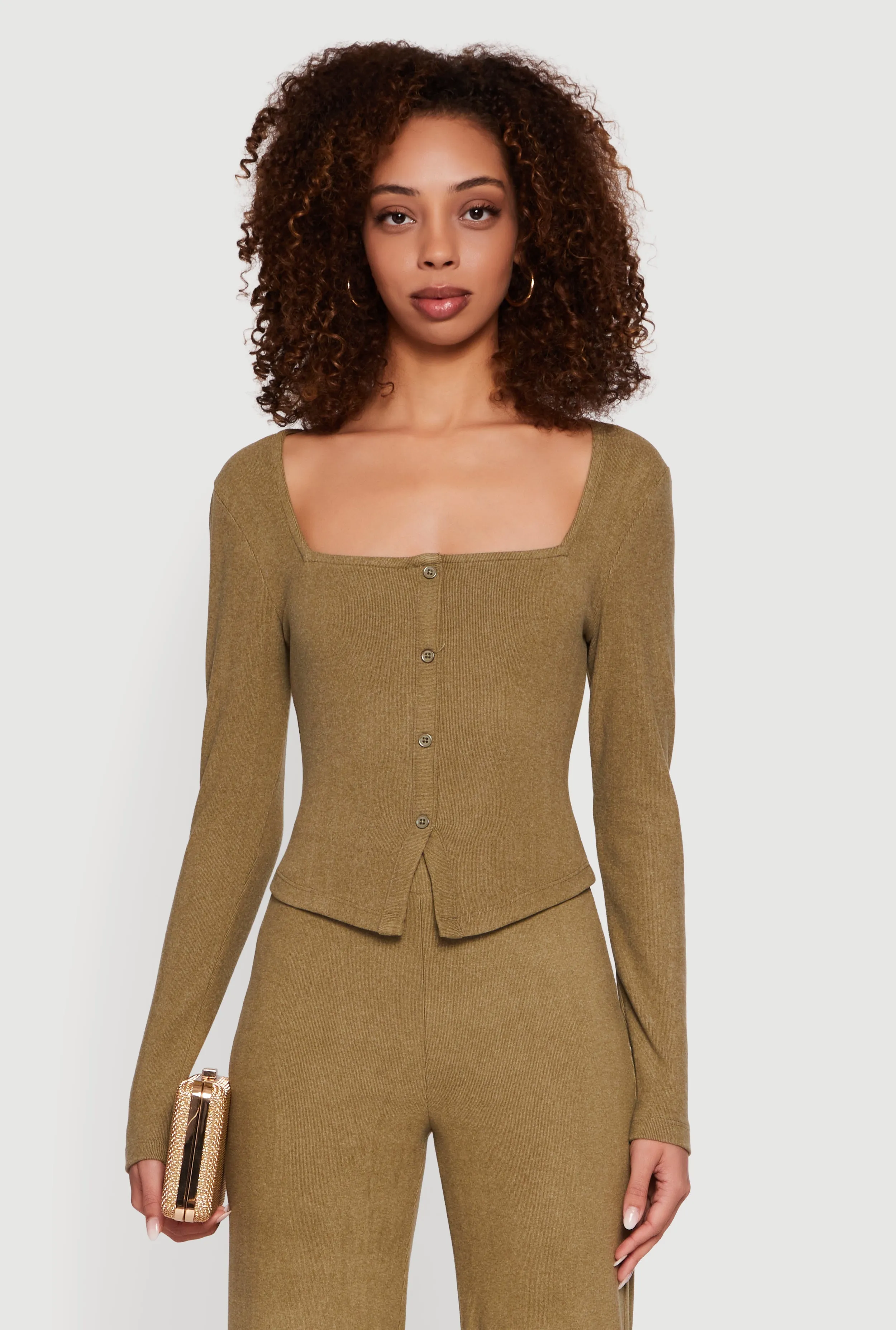 Brushed Knit Long Sleeve Square Neck Top sold by Rainbow