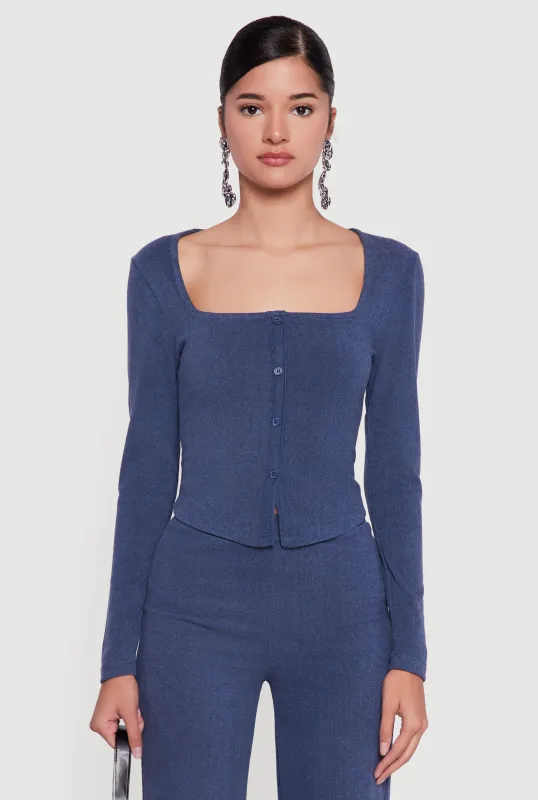 Brushed Knit Long Sleeve Square Neck Top sold by Rainbow