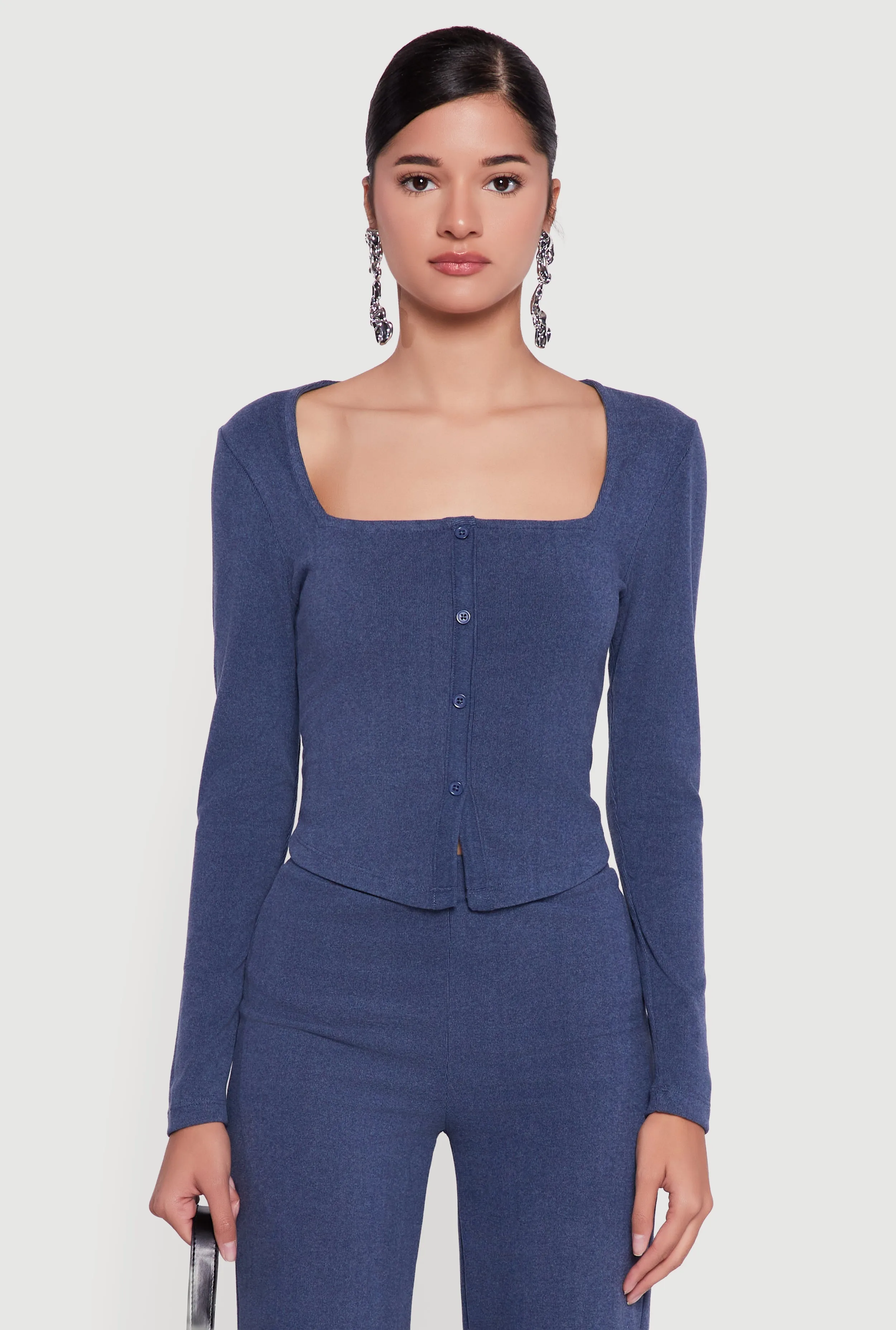 Brushed Knit Long Sleeve Square Neck Top sold by Rainbow