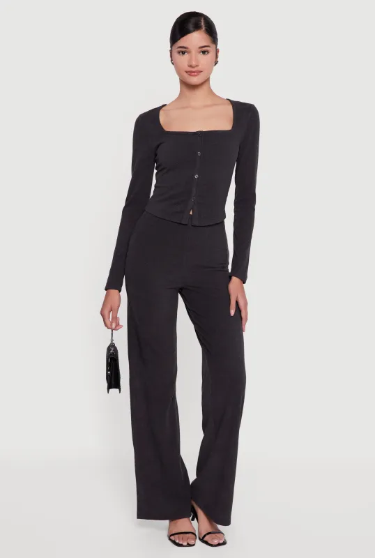 Brushed Knit High Waisted Wide Leg Pants sold by Rainbow