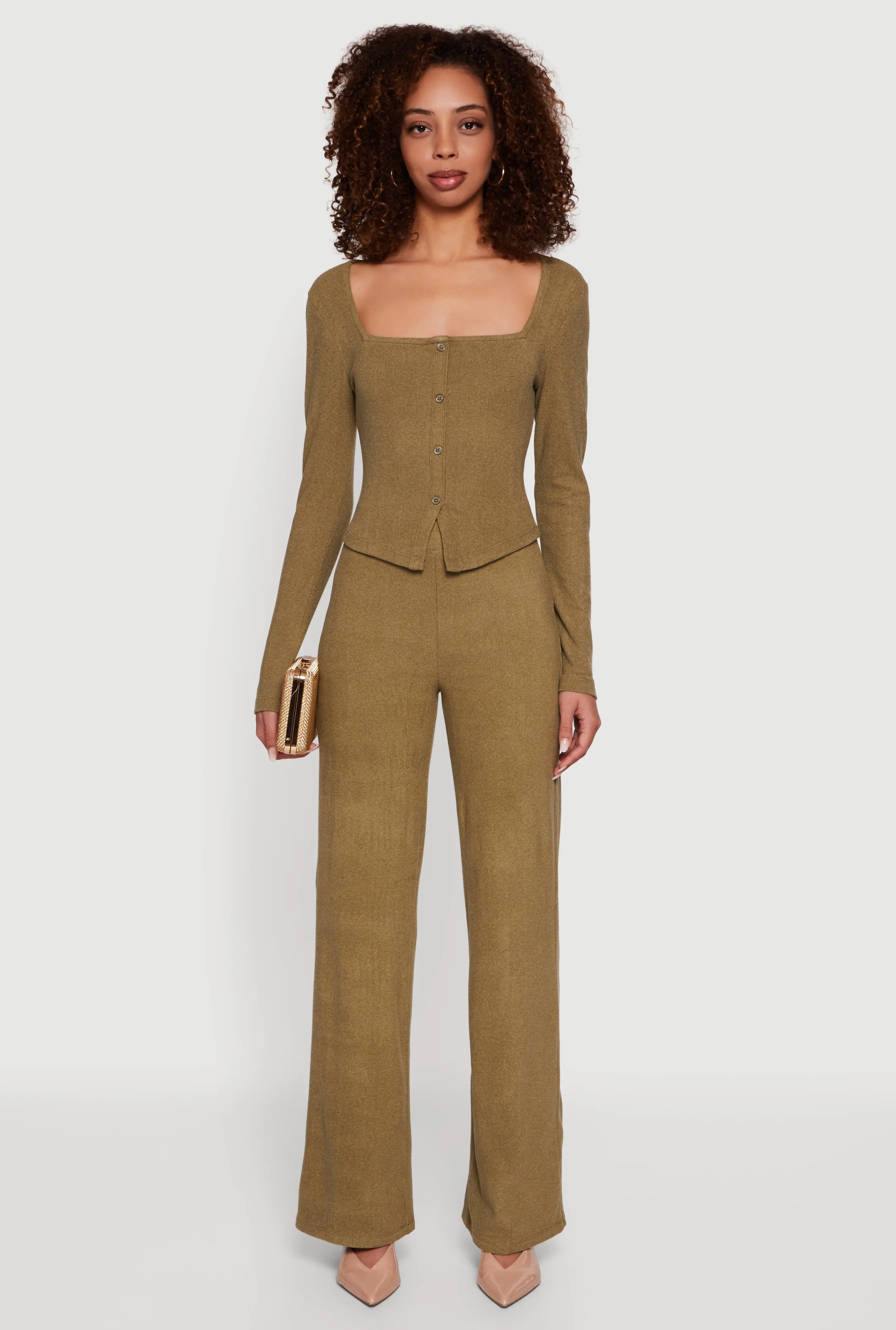 Brushed Knit High Waisted Wide Leg Pants sold by Rainbow
