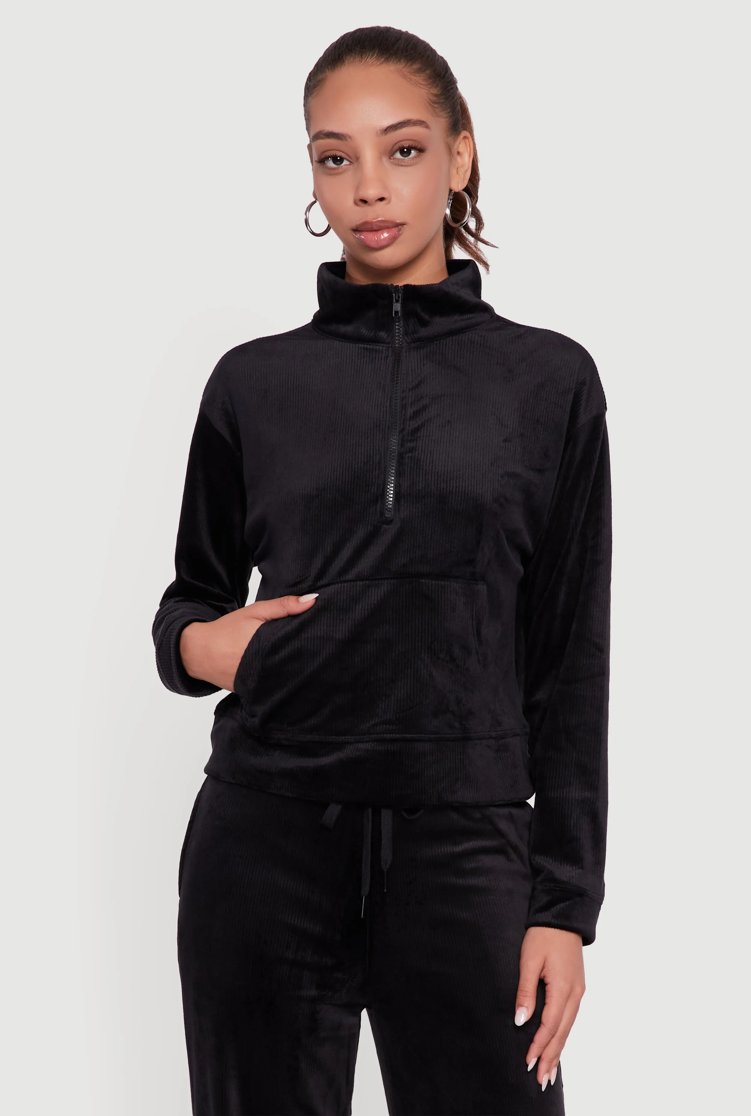 Ribbed Velour Half Zip Mock Neck Pullover sold by Rainbow product image thumbnail 3