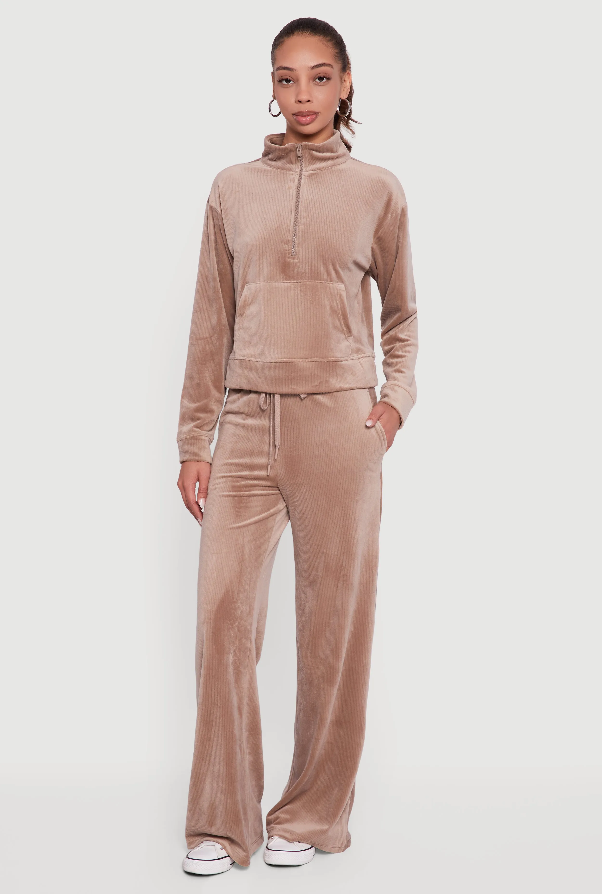 Ribbed Velour Half Zip Mock Neck Pullover sold by Rainbow product image thumbnail 2