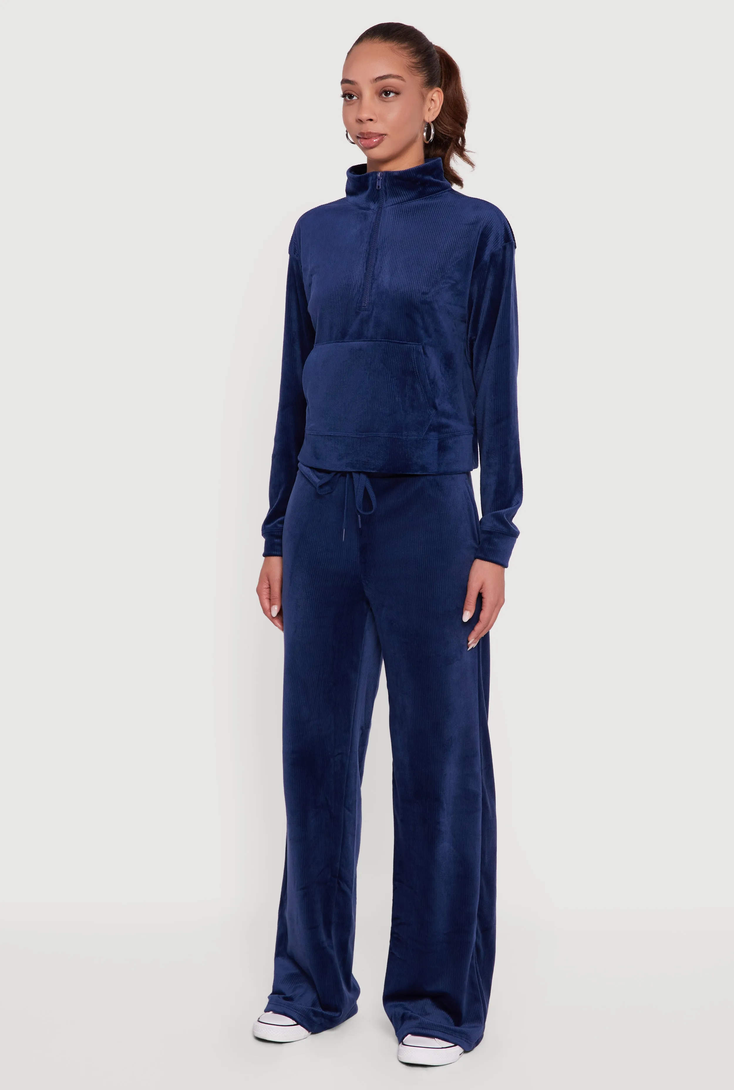 Ribbed Velour Half Zip Mock Neck Pullover sold by Rainbow product image thumbnail 5