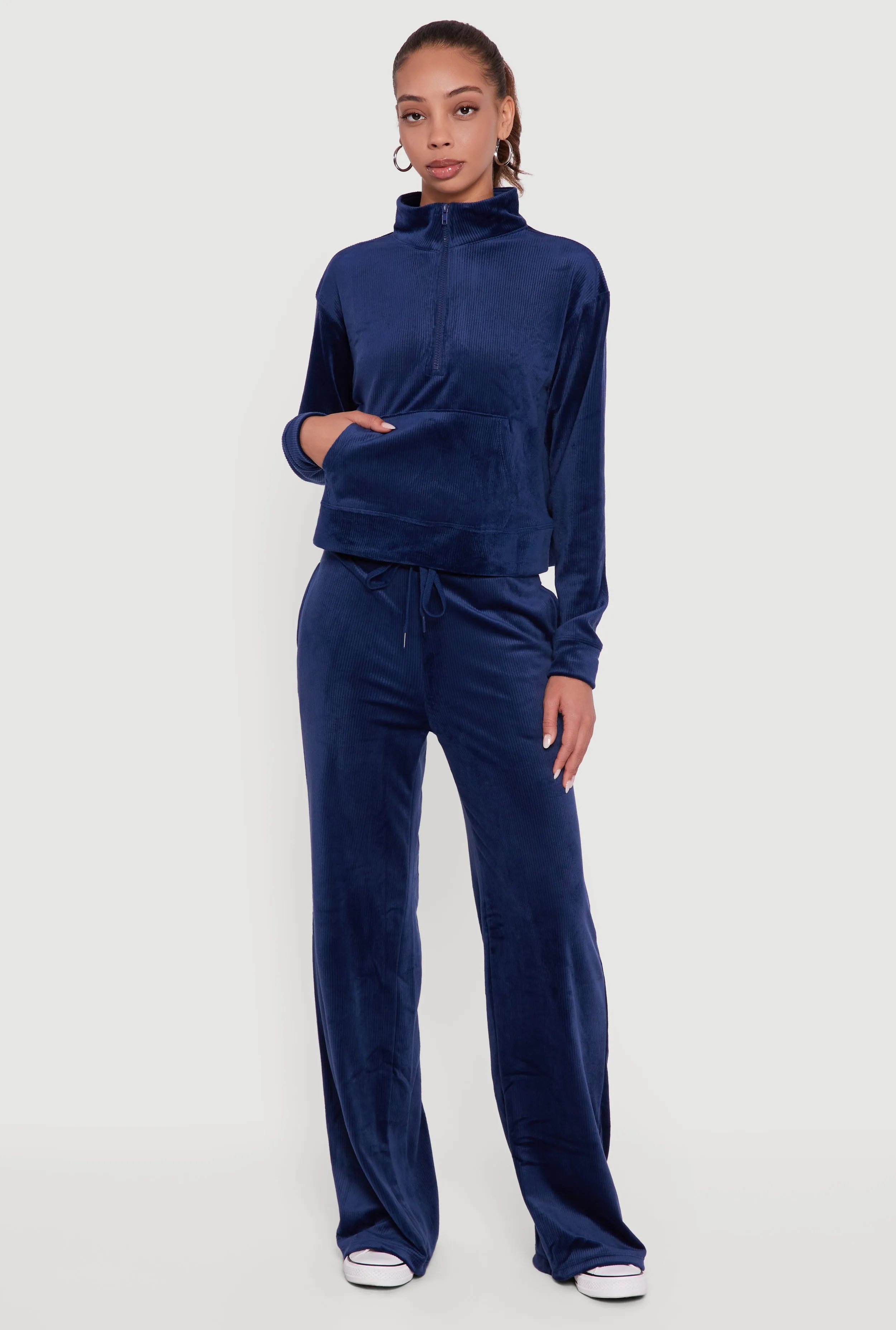 Ribbed Velour Half Zip Mock Neck Pullover sold by Rainbow product image thumbnail 2