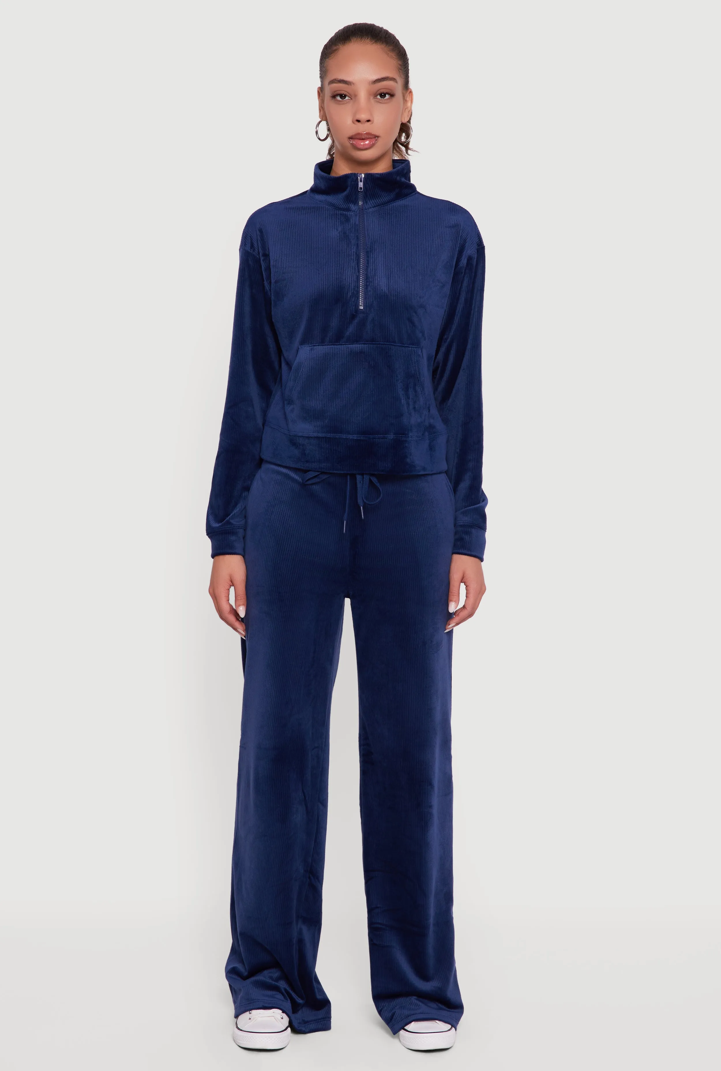 Ribbed Velour Half Zip Mock Neck Pullover sold by Rainbow product image thumbnail 3