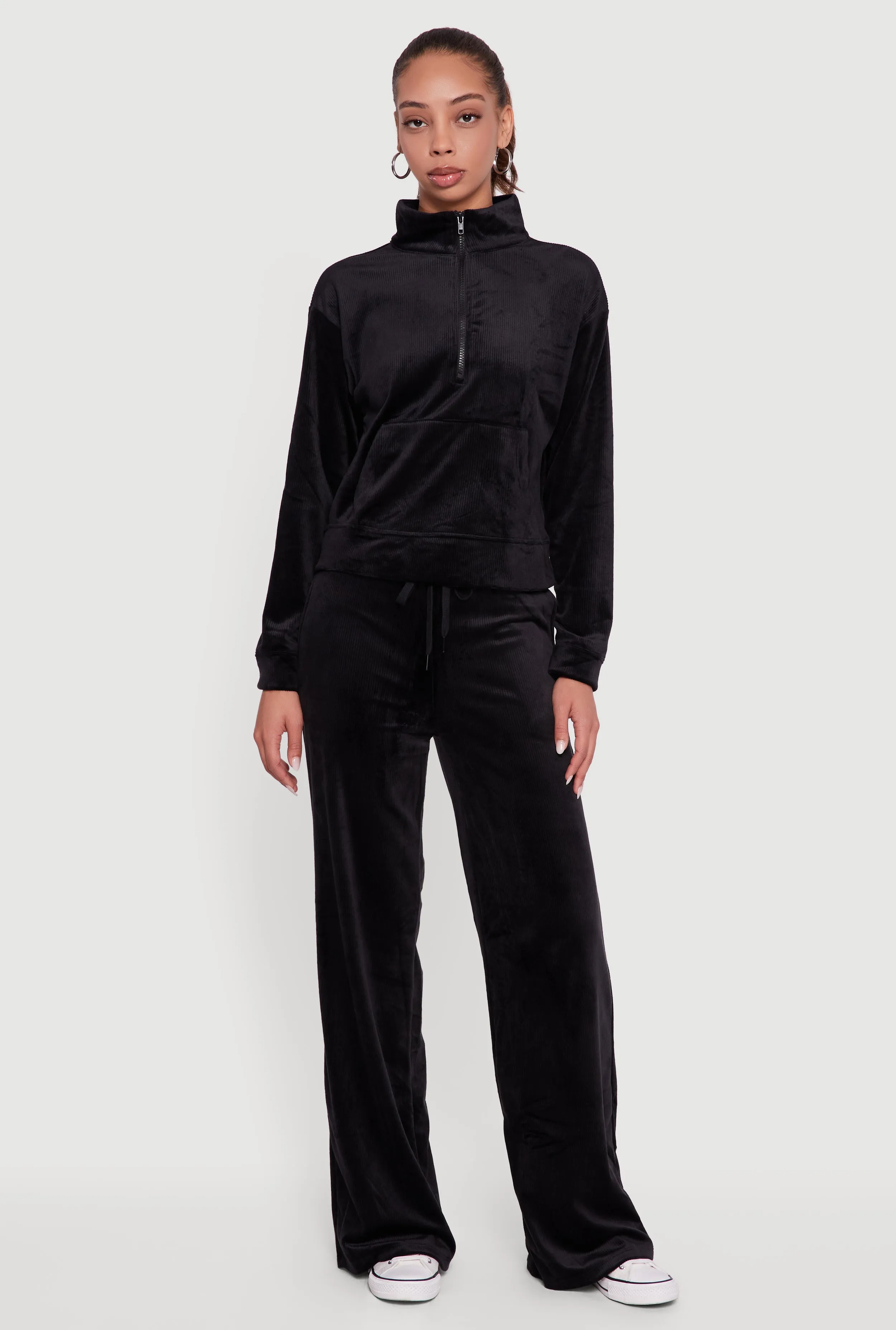 Ribbed Velour Half Zip Mock Neck Pullover sold by Rainbow product image thumbnail 2