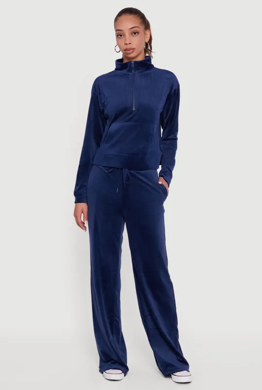 Ribbed Velour Drawstring Waist Wide Leg Sweatpants sold by Rainbow