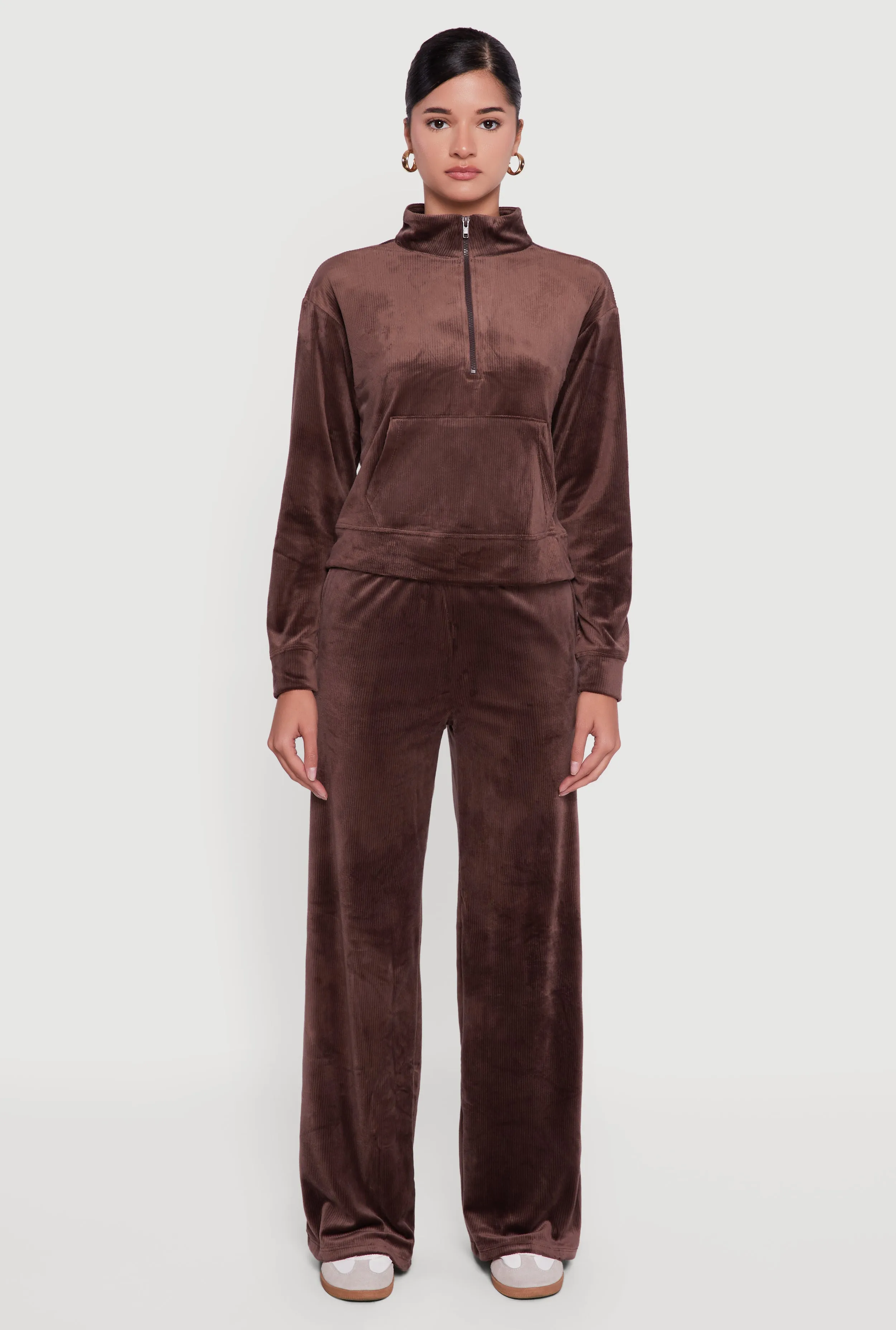 Ribbed Velour Half Zip Mock Neck Pullover sold by Rainbow product image thumbnail 3