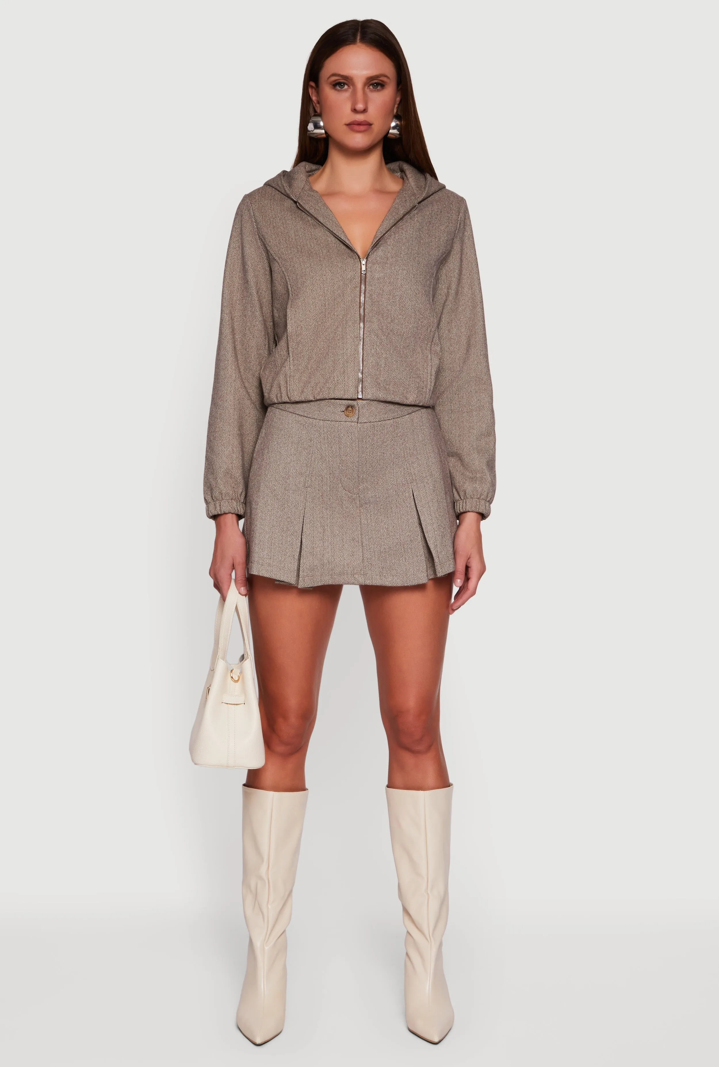 Herringbone Lined Pleated Mini Skirt sold by Rainbow