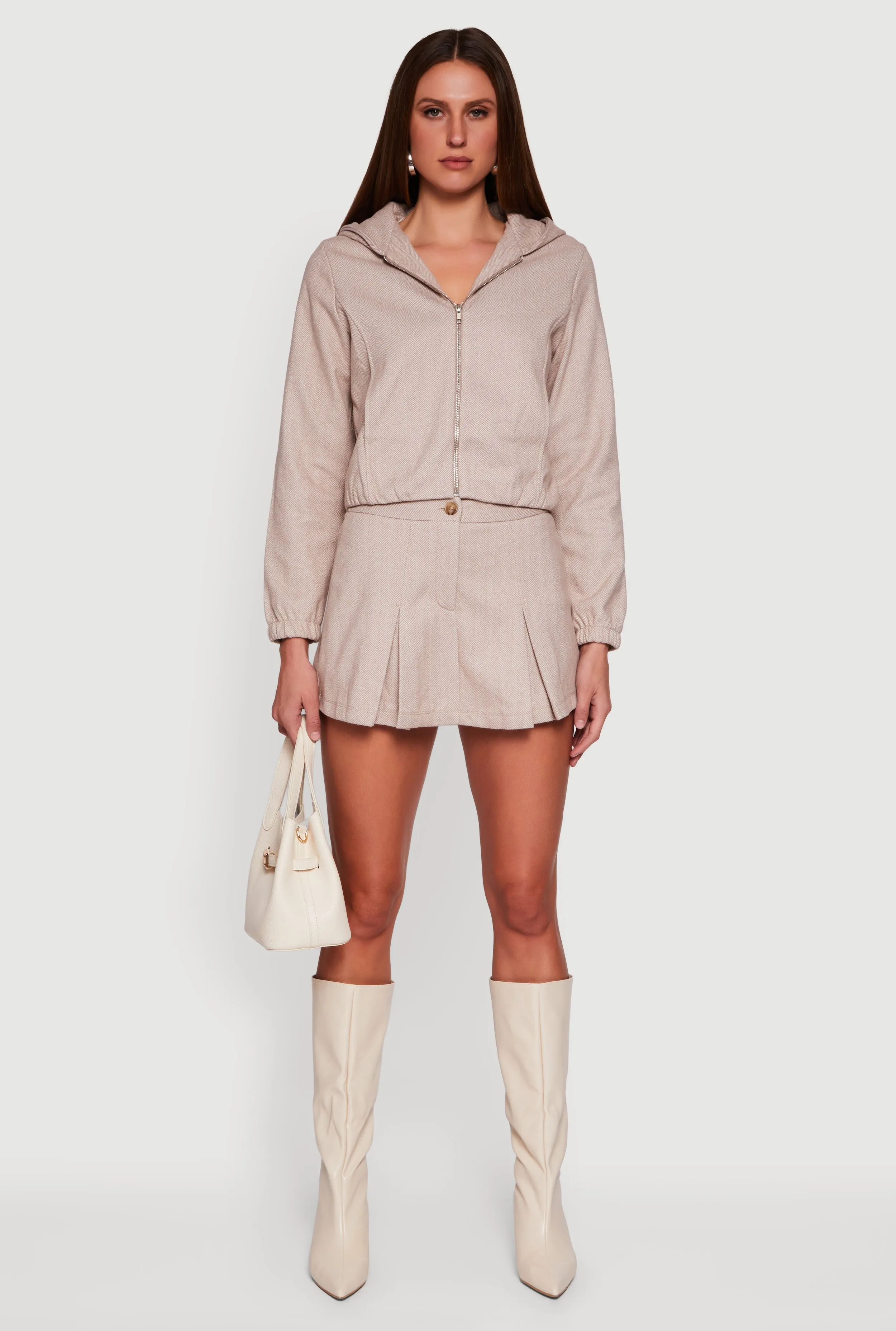 Herringbone Lined Pleated Mini Skirt sold by Rainbow