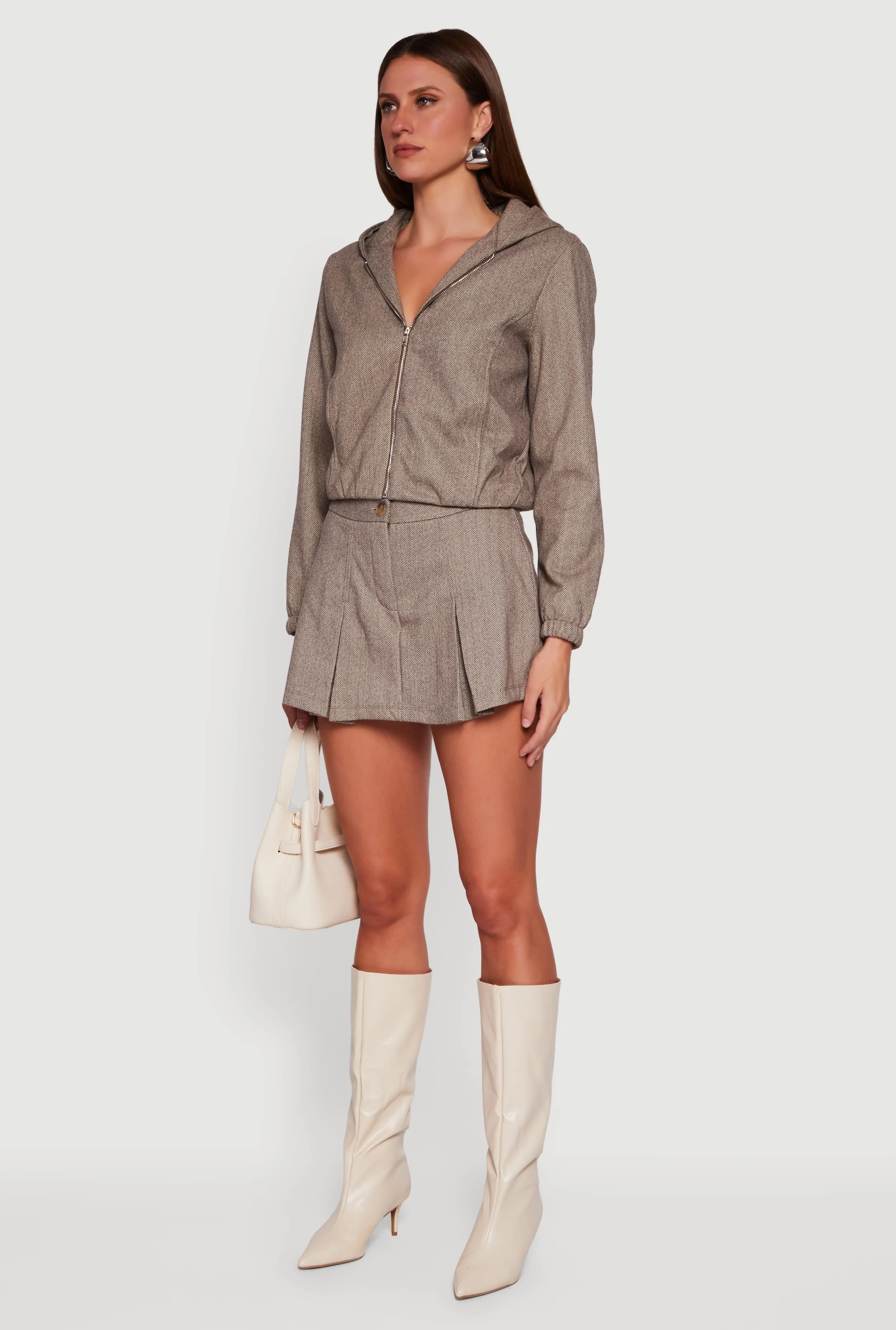 Herringbone Zip Front Elastic Hem Hoodie sold by Rainbow product image thumbnail 5