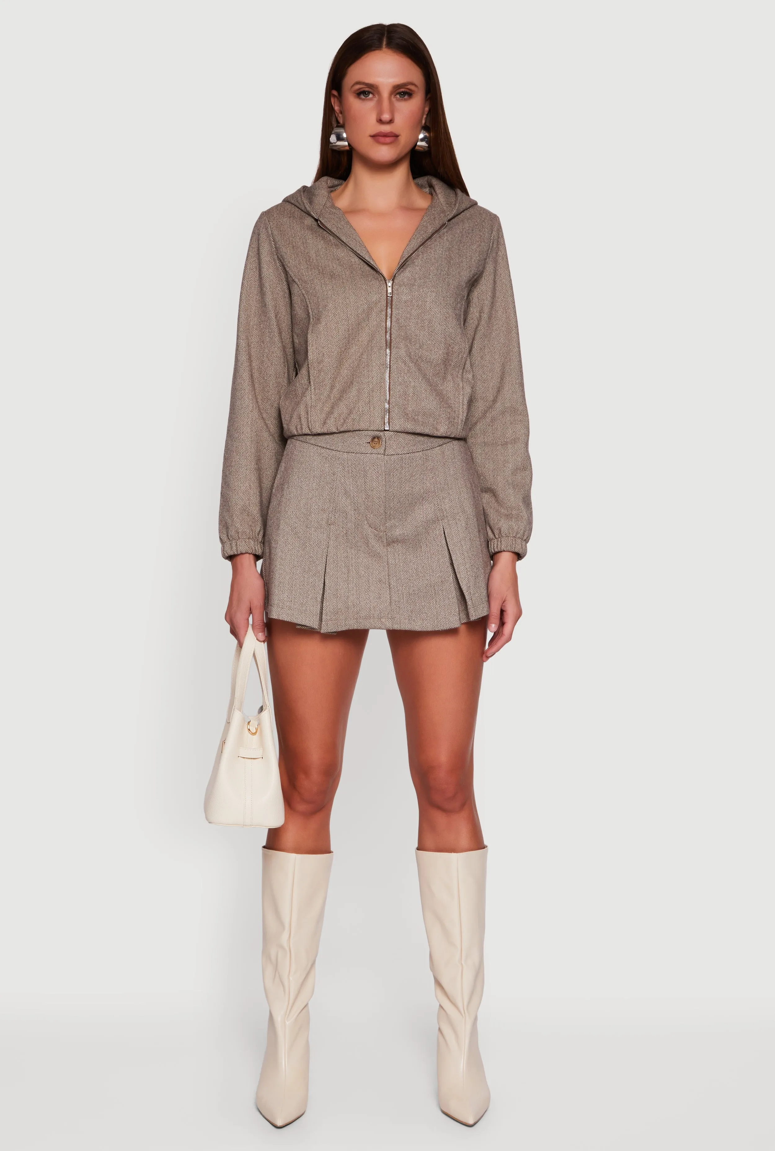 Herringbone Zip Front Elastic Hem Hoodie sold by Rainbow product image thumbnail 2