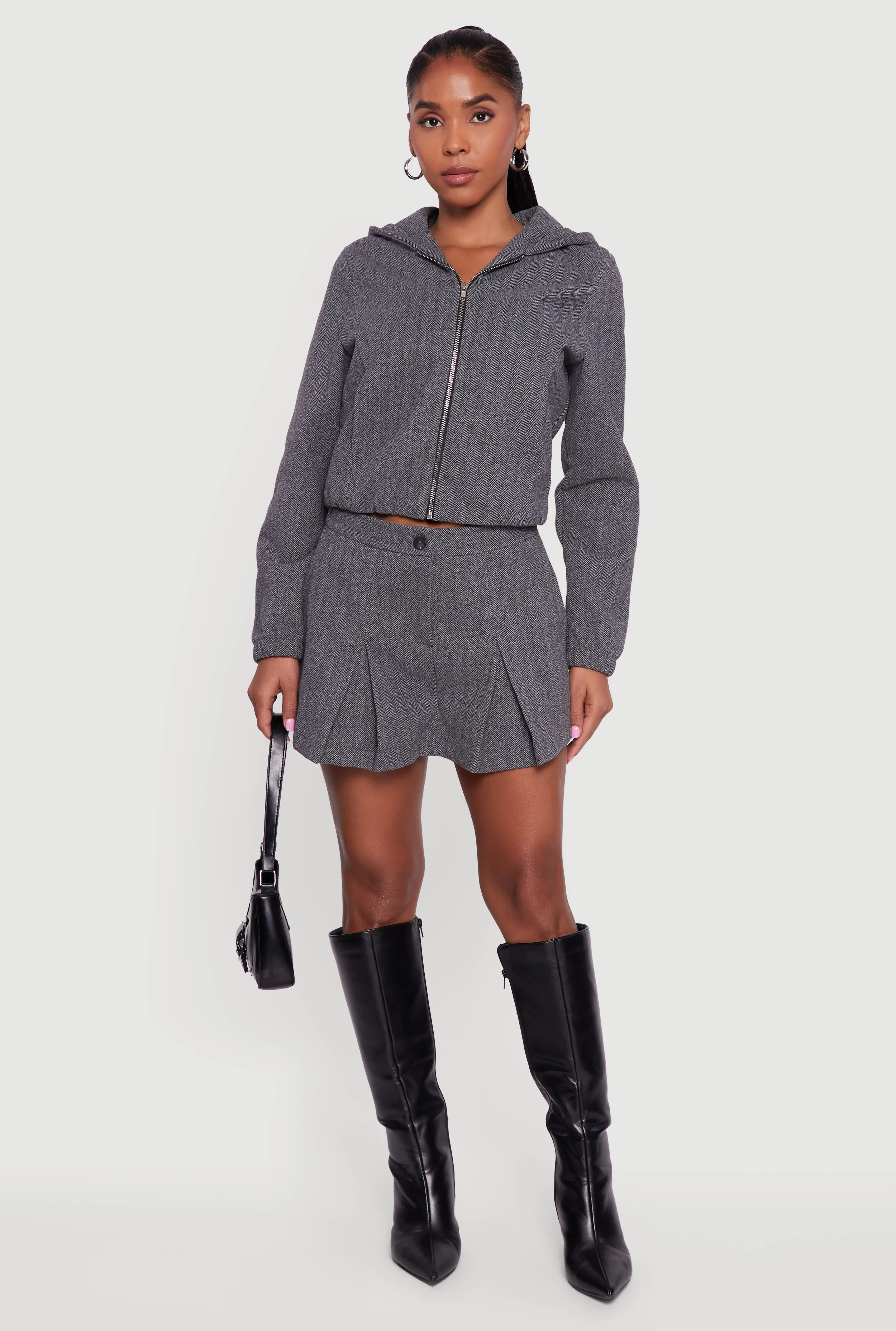 Herringbone Lined Pleated Mini Skirt sold by Rainbow