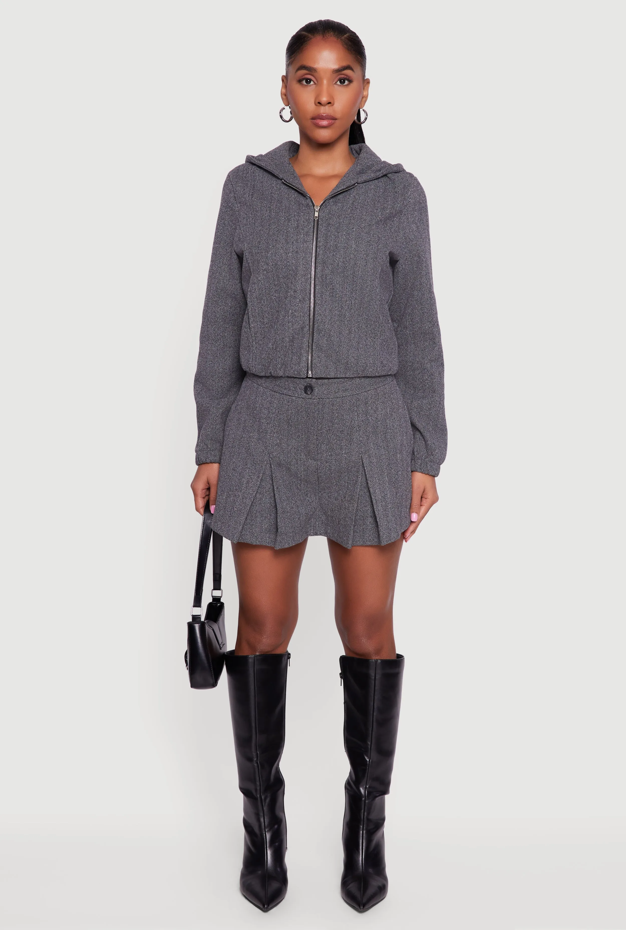 Herringbone Zip Front Elastic Hem Hoodie sold by Rainbow product image thumbnail 3