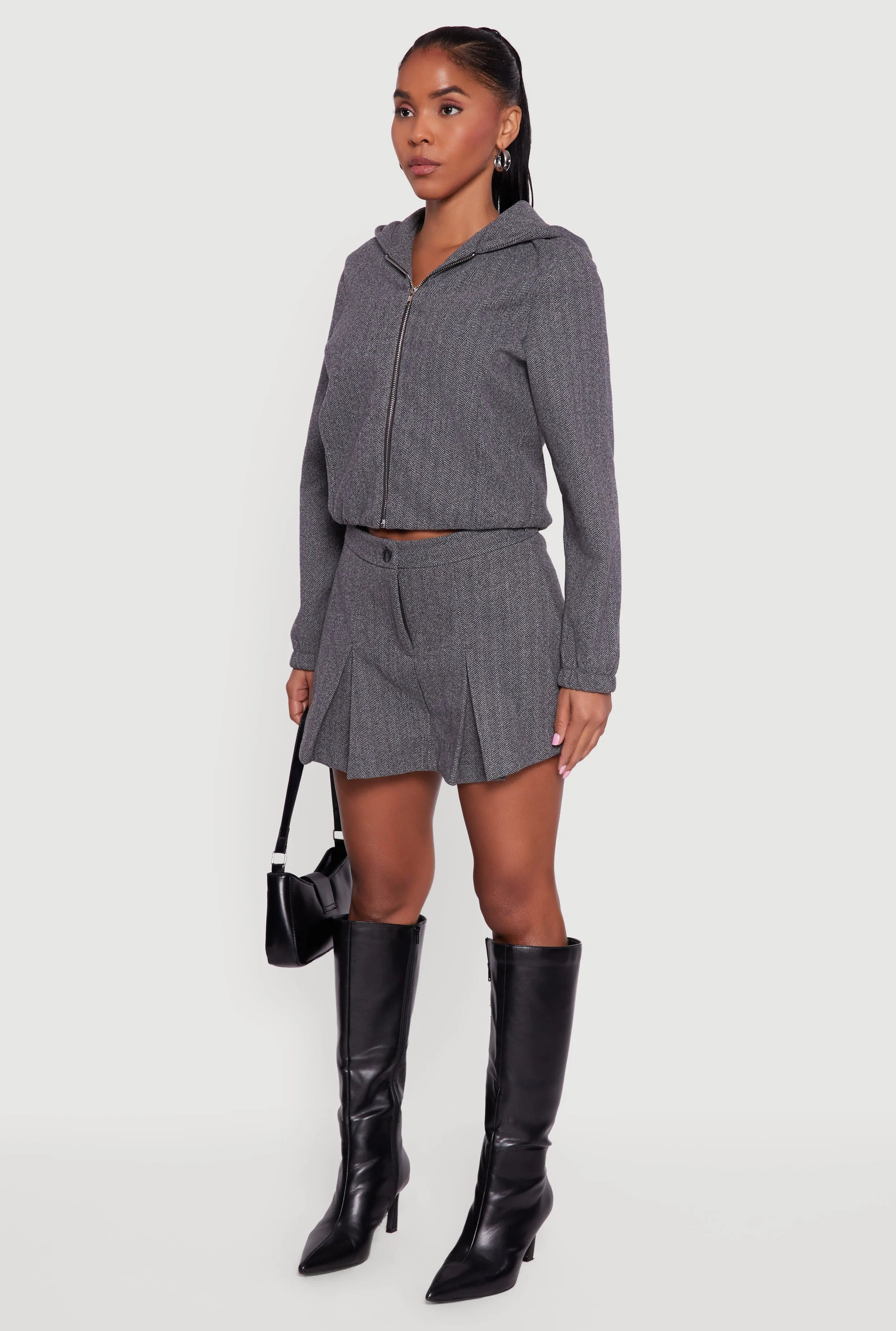 Herringbone Zip Front Elastic Hem Hoodie sold by Rainbow product image thumbnail 5