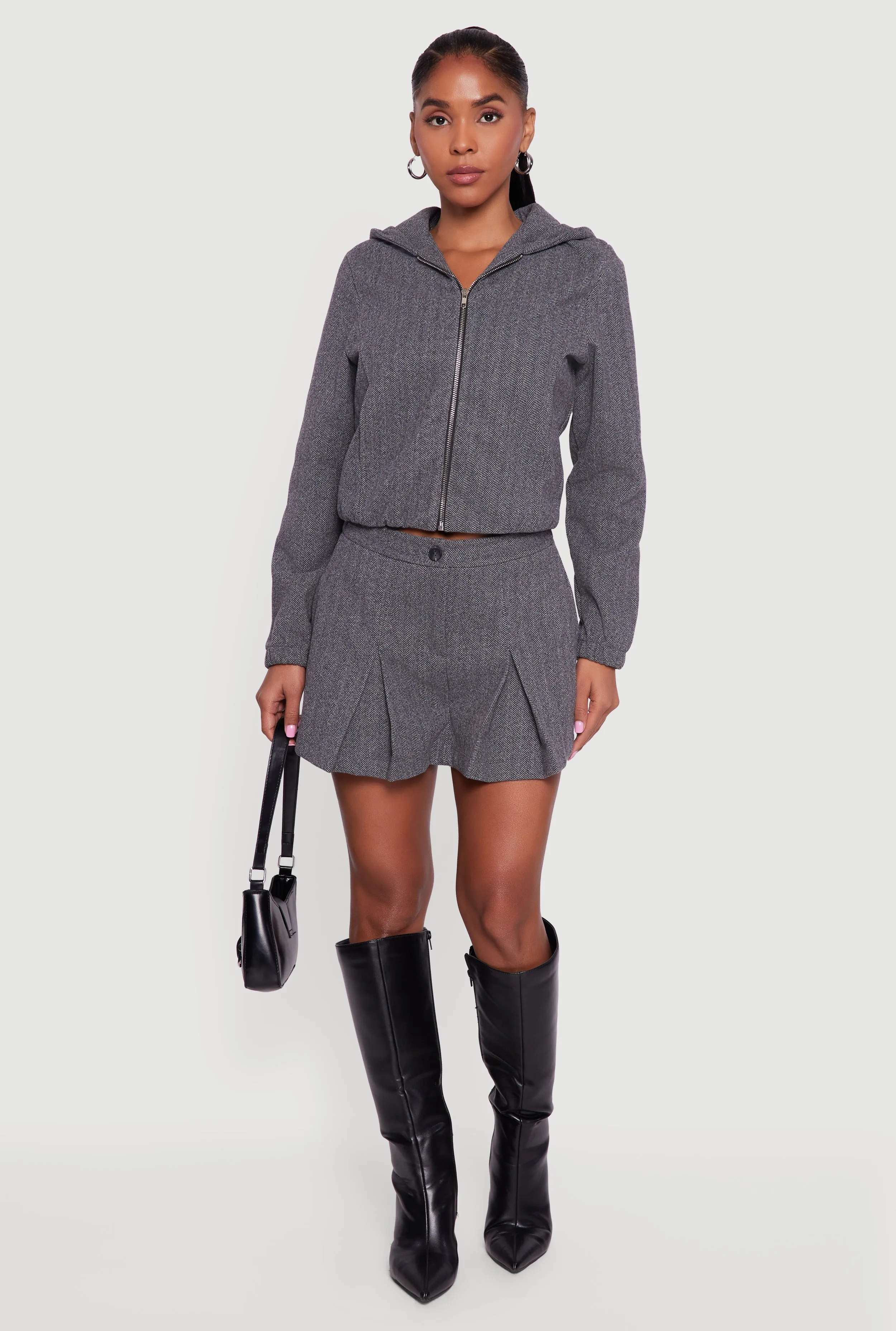 Herringbone Zip Front Elastic Hem Hoodie sold by Rainbow product image thumbnail 2