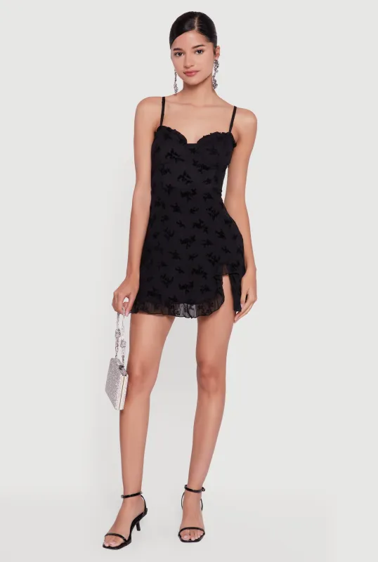 Floral Velvet Burnout Ruffle Hem Mini Dress sold by Rainbow