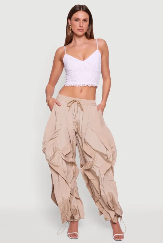 Drawstring Waist Ruffle Parachute Pants sold by Rainbow