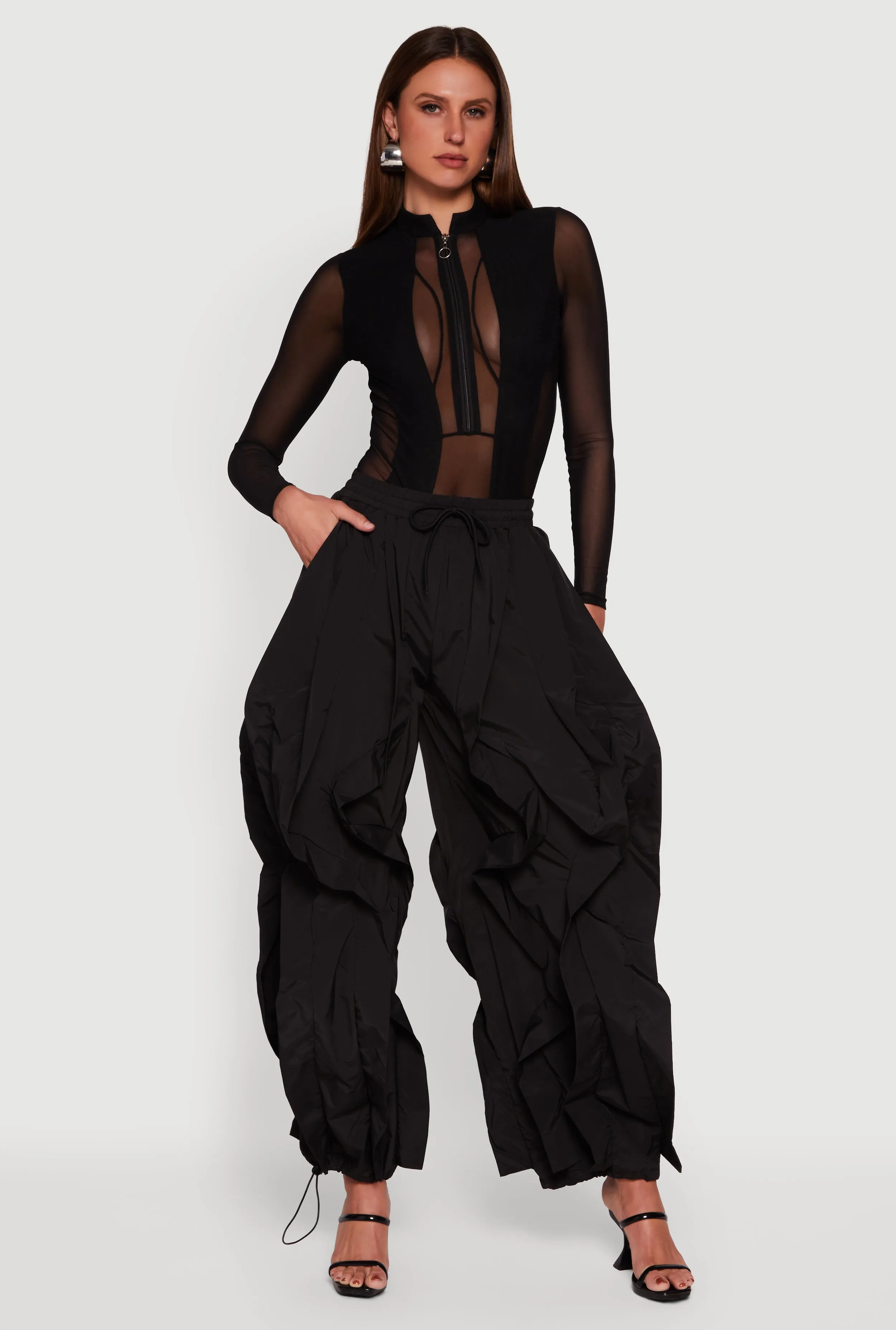Drawstring Waist Ruffle Parachute Pants sold by Rainbow product image thumbnail 2