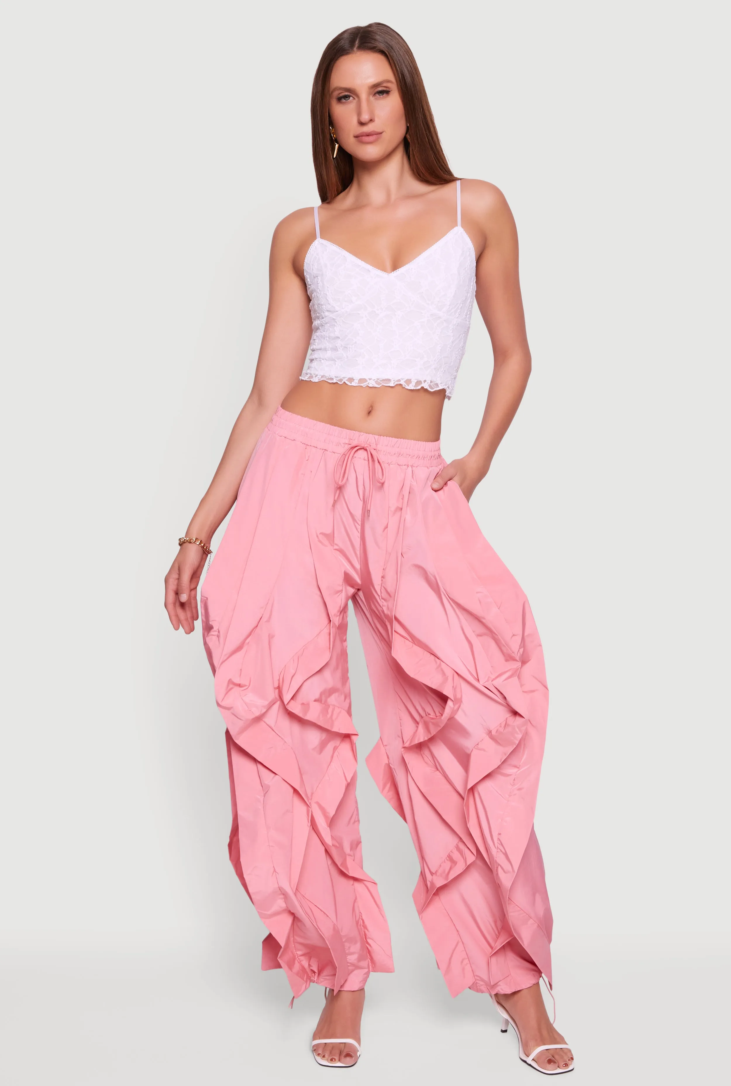 Drawstring Waist Ruffle Parachute Pants sold by Rainbow product image thumbnail 5