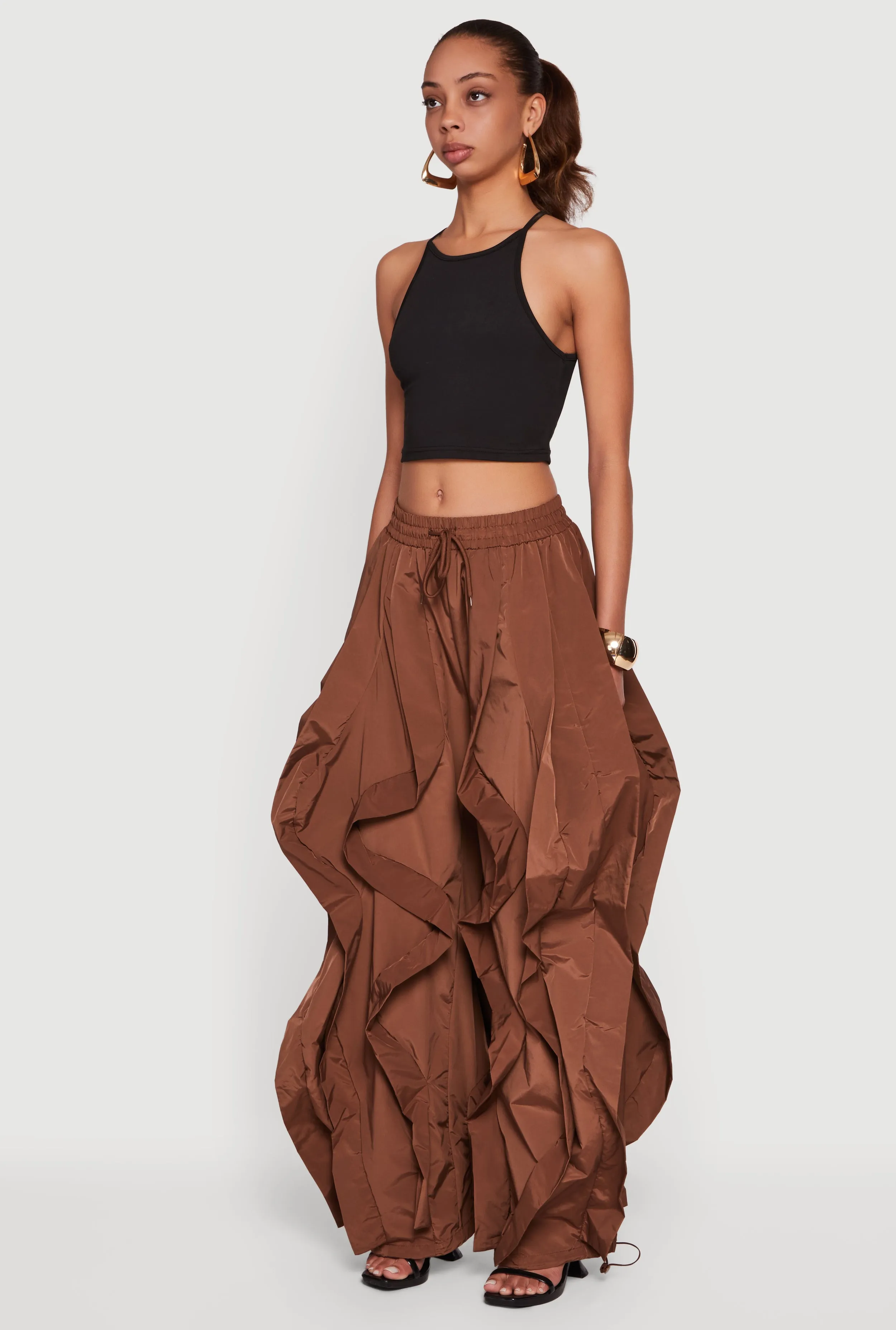 Drawstring Waist Ruffle Parachute Pants sold by Rainbow product image thumbnail 3