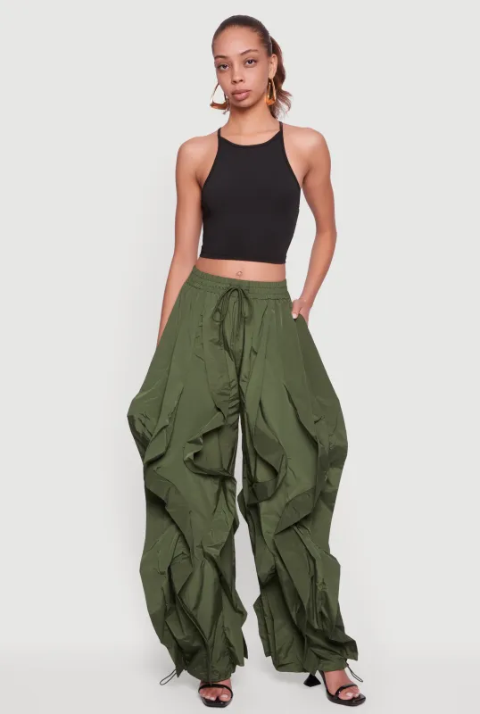 Drawstring Waist Ruffle Parachute Pants made by Daisy
