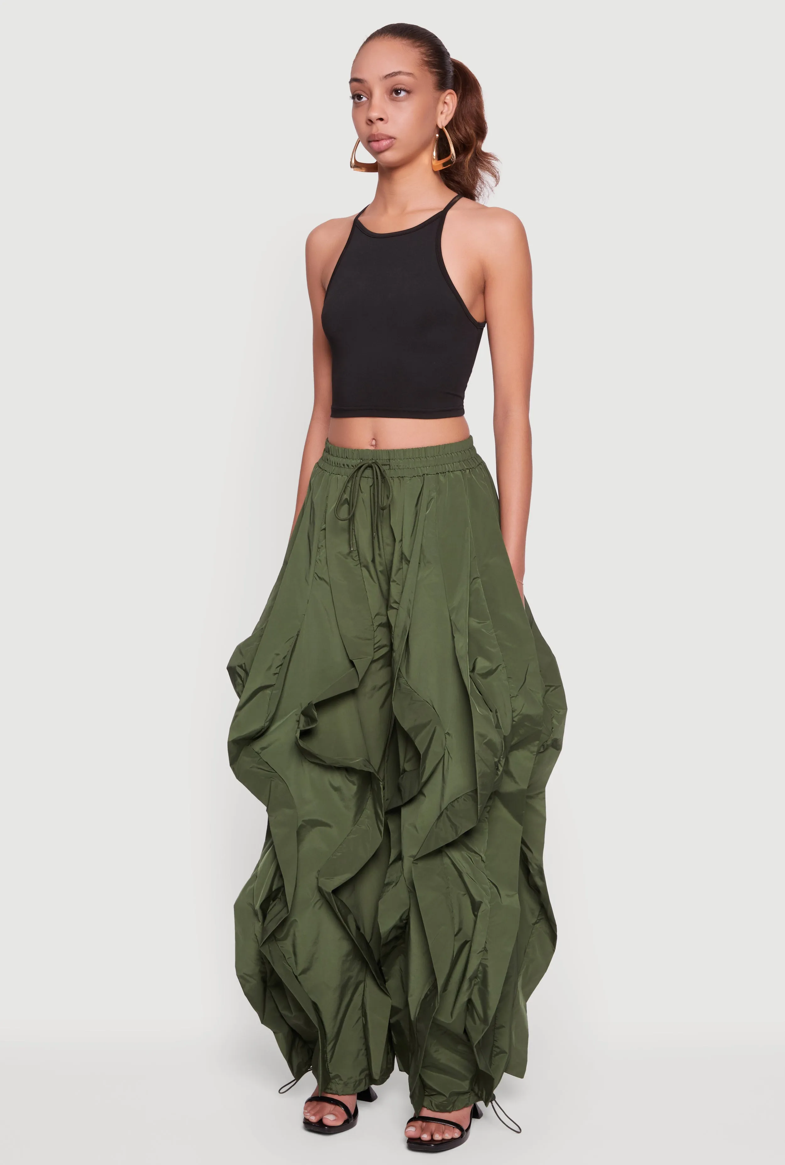 Drawstring Waist Ruffle Parachute Pants sold by Rainbow product image thumbnail 3