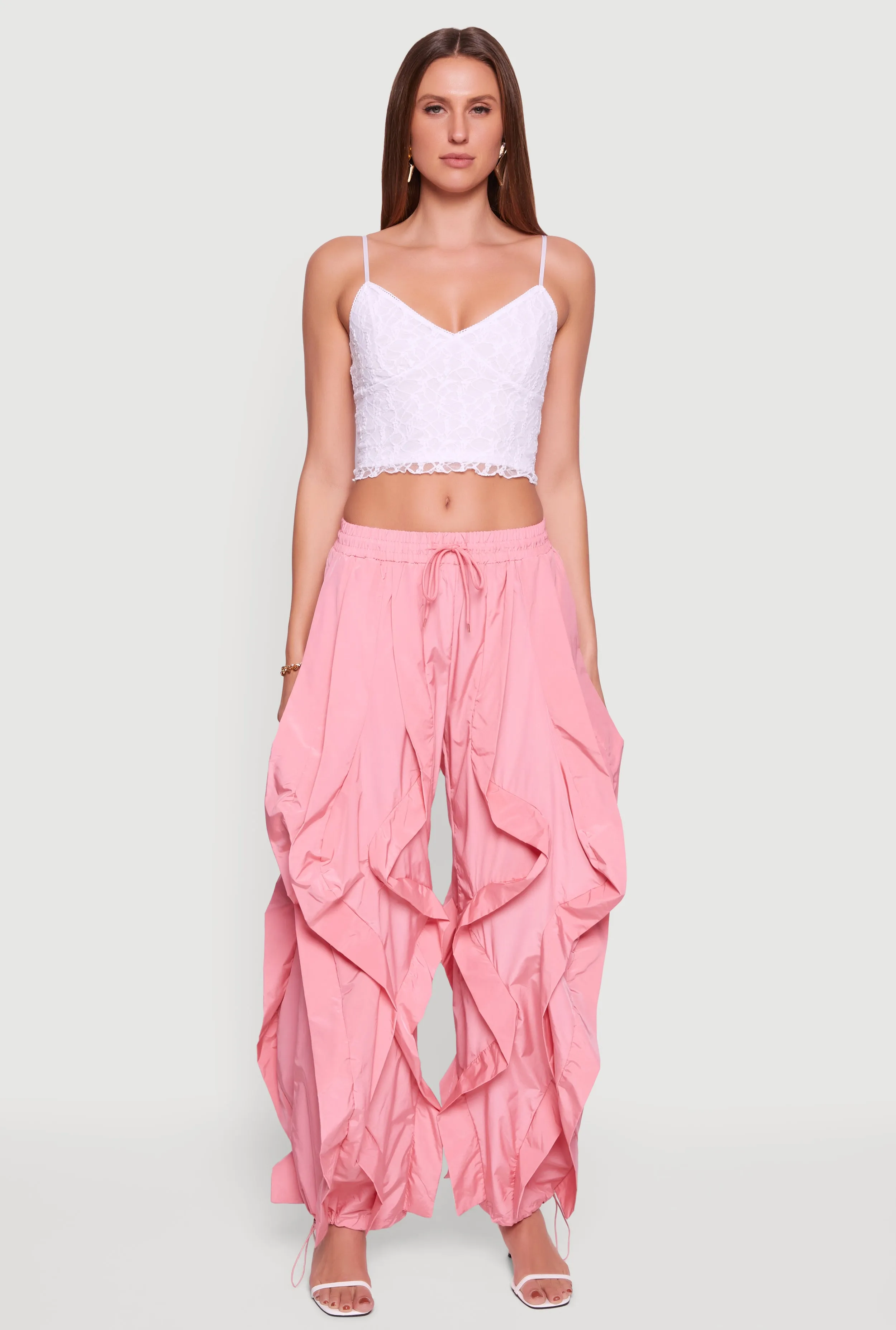 Drawstring Waist Ruffle Parachute Pants sold by Rainbow product image thumbnail 2