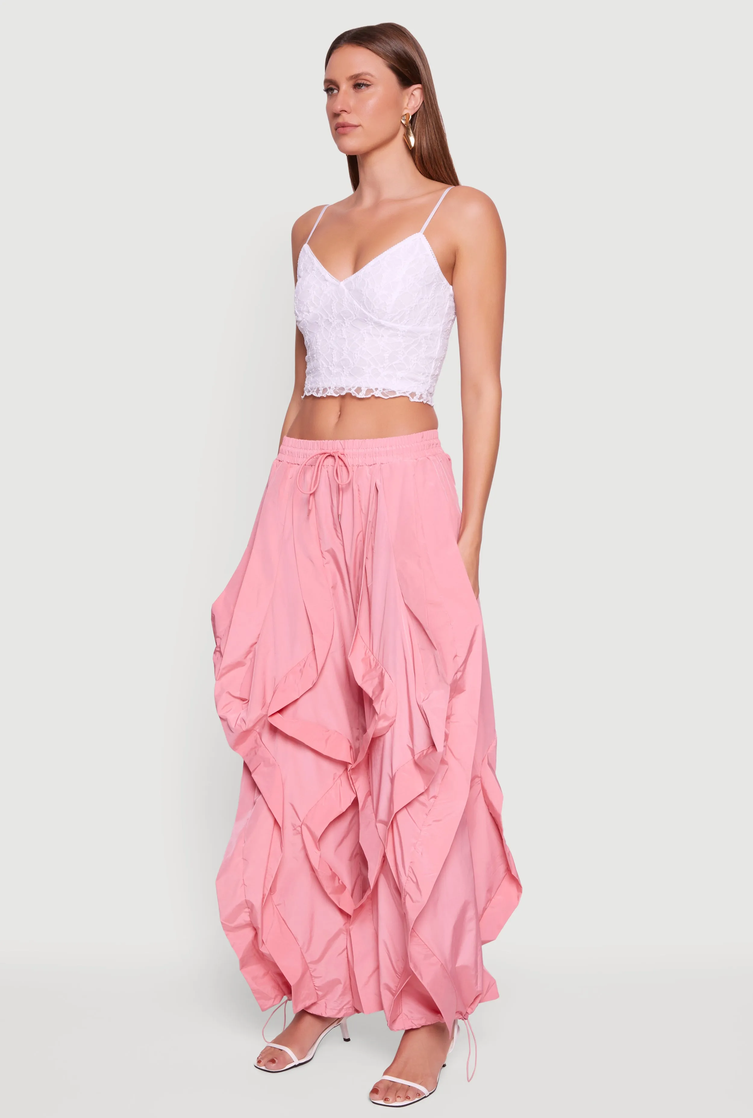 Drawstring Waist Ruffle Parachute Pants sold by Rainbow product image thumbnail 3