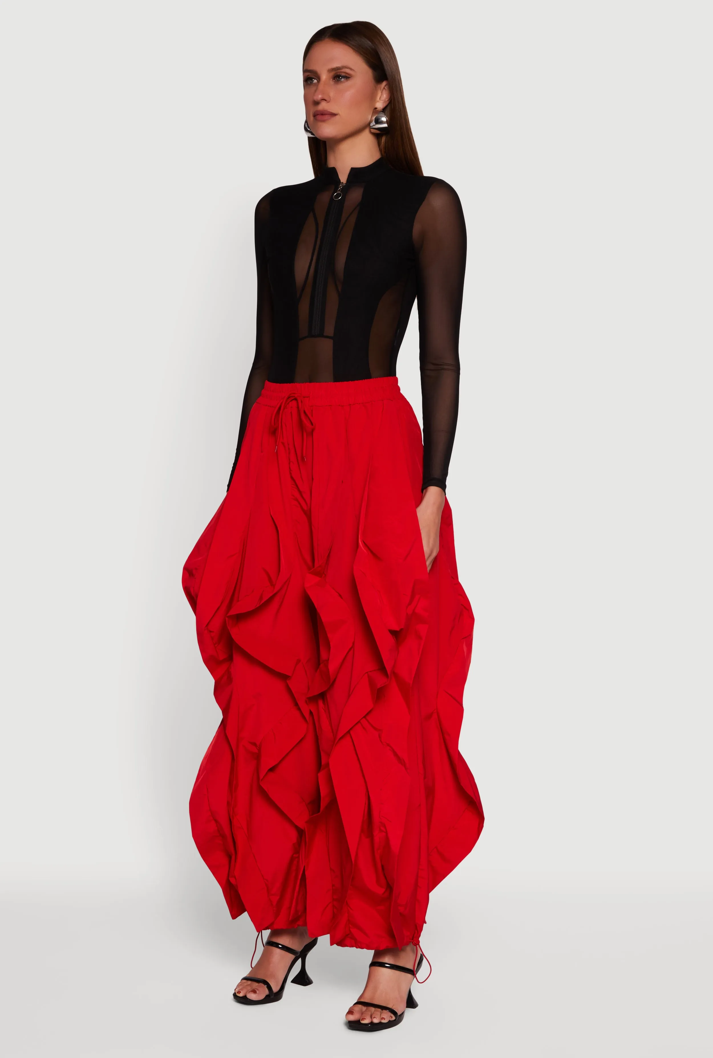 Drawstring Waist Ruffle Parachute Pants sold by Rainbow product image thumbnail 3