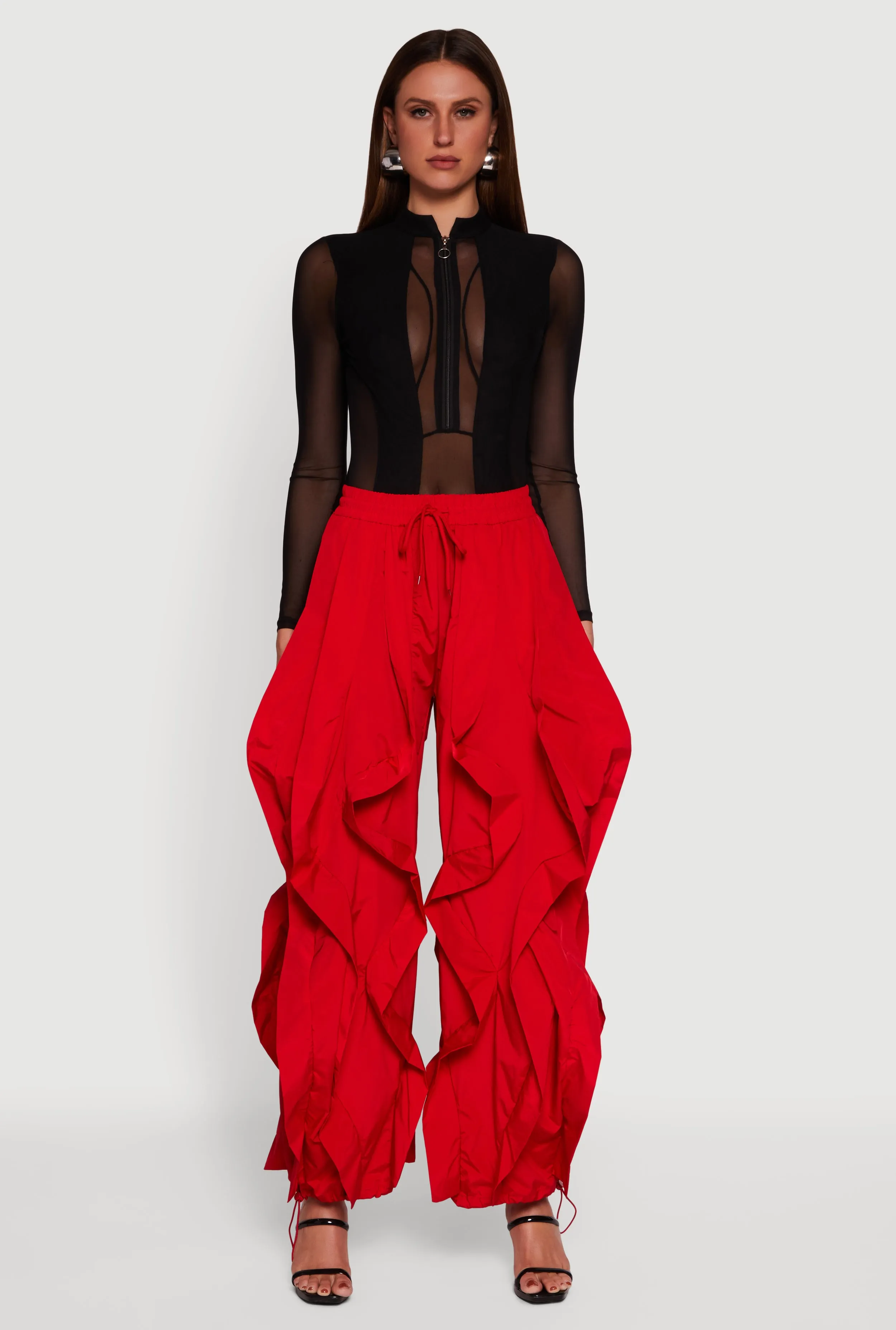 Drawstring Waist Ruffle Parachute Pants sold by Rainbow product image thumbnail 2