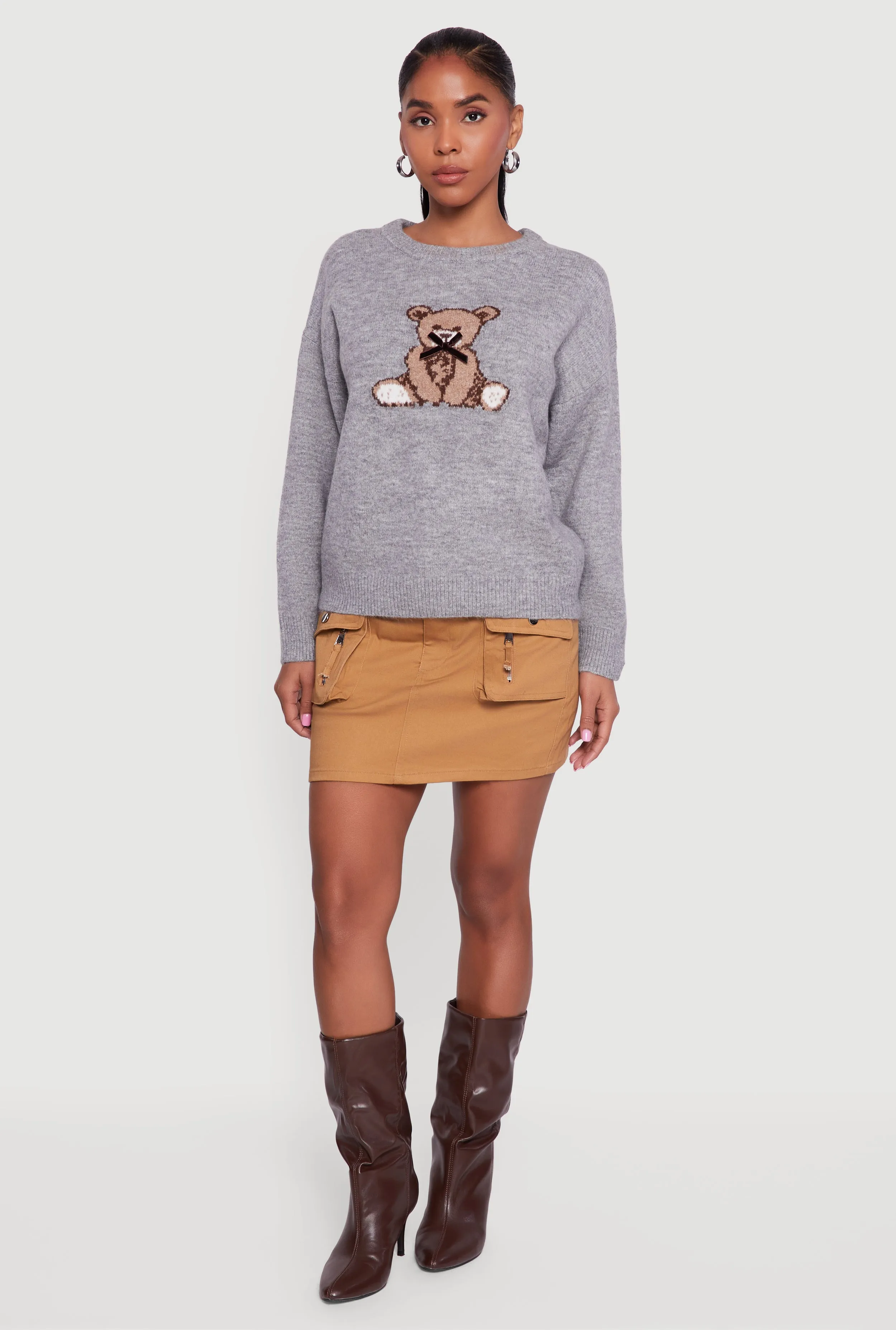 Bear Graphic Long Sleeve Crew Neck Sweater sold by Rainbow