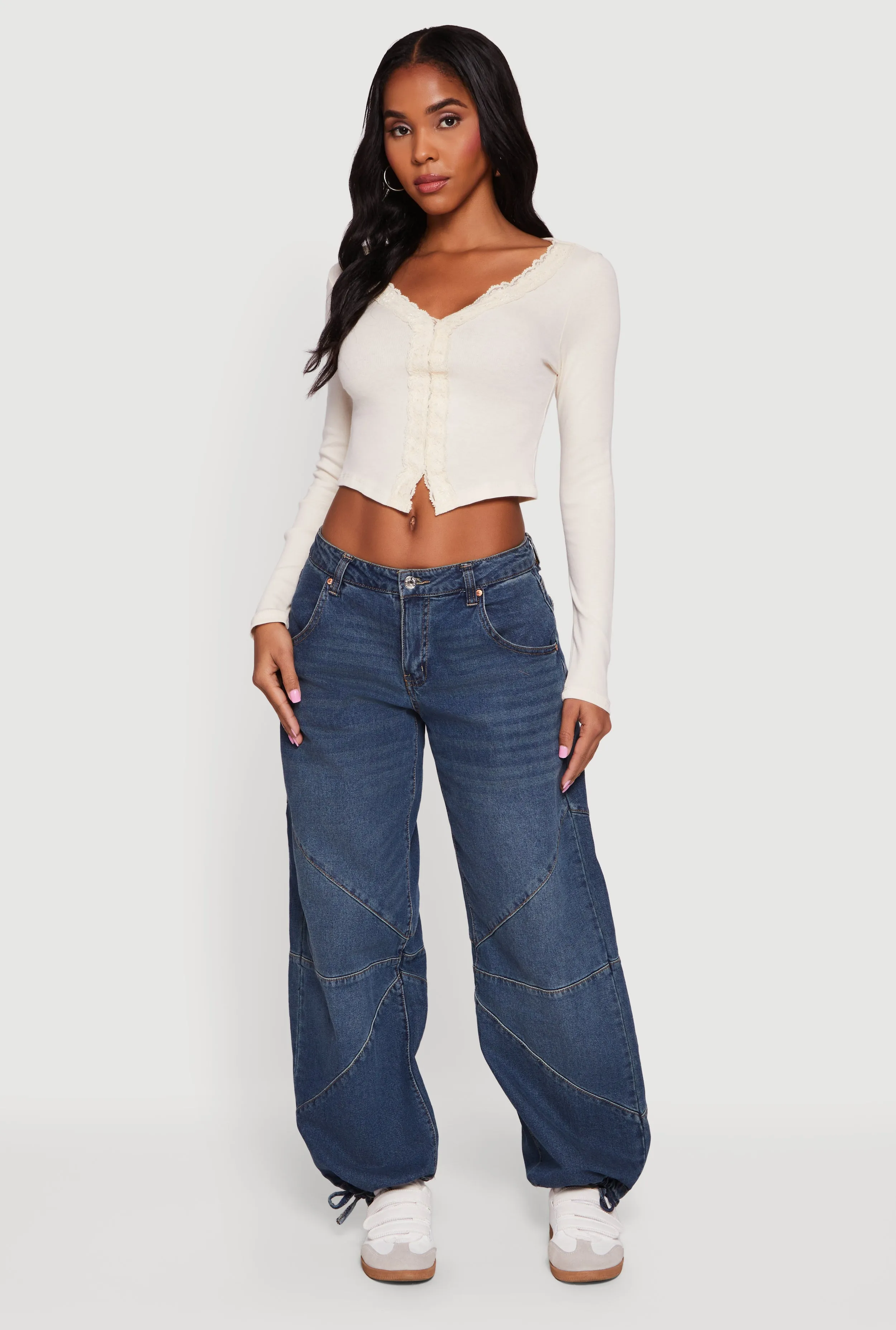 Long Sleeve Lace Trim Crop Top sold by Rainbow product image thumbnail 2