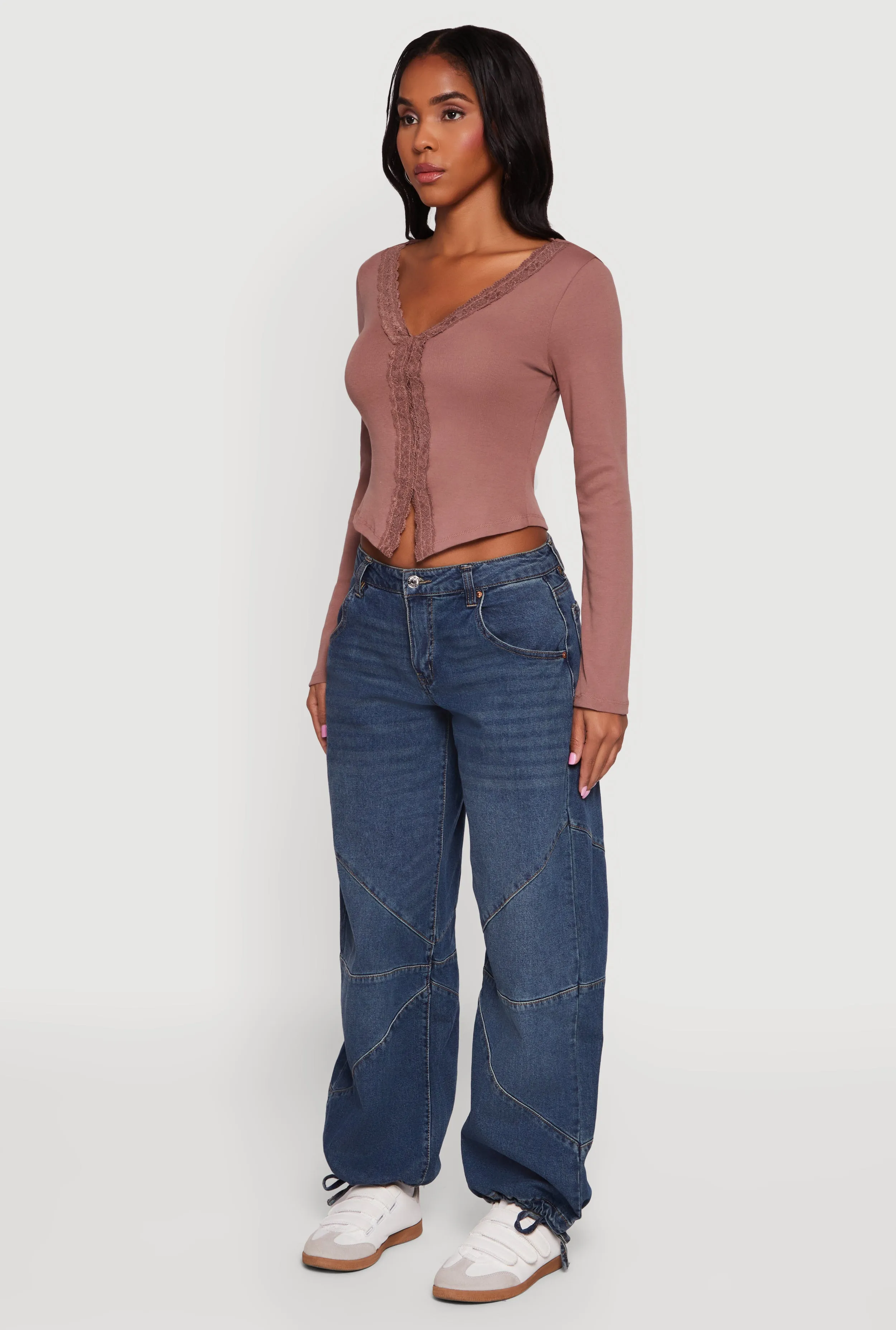 Long Sleeve Lace Trim Crop Top sold by Rainbow product image thumbnail 5