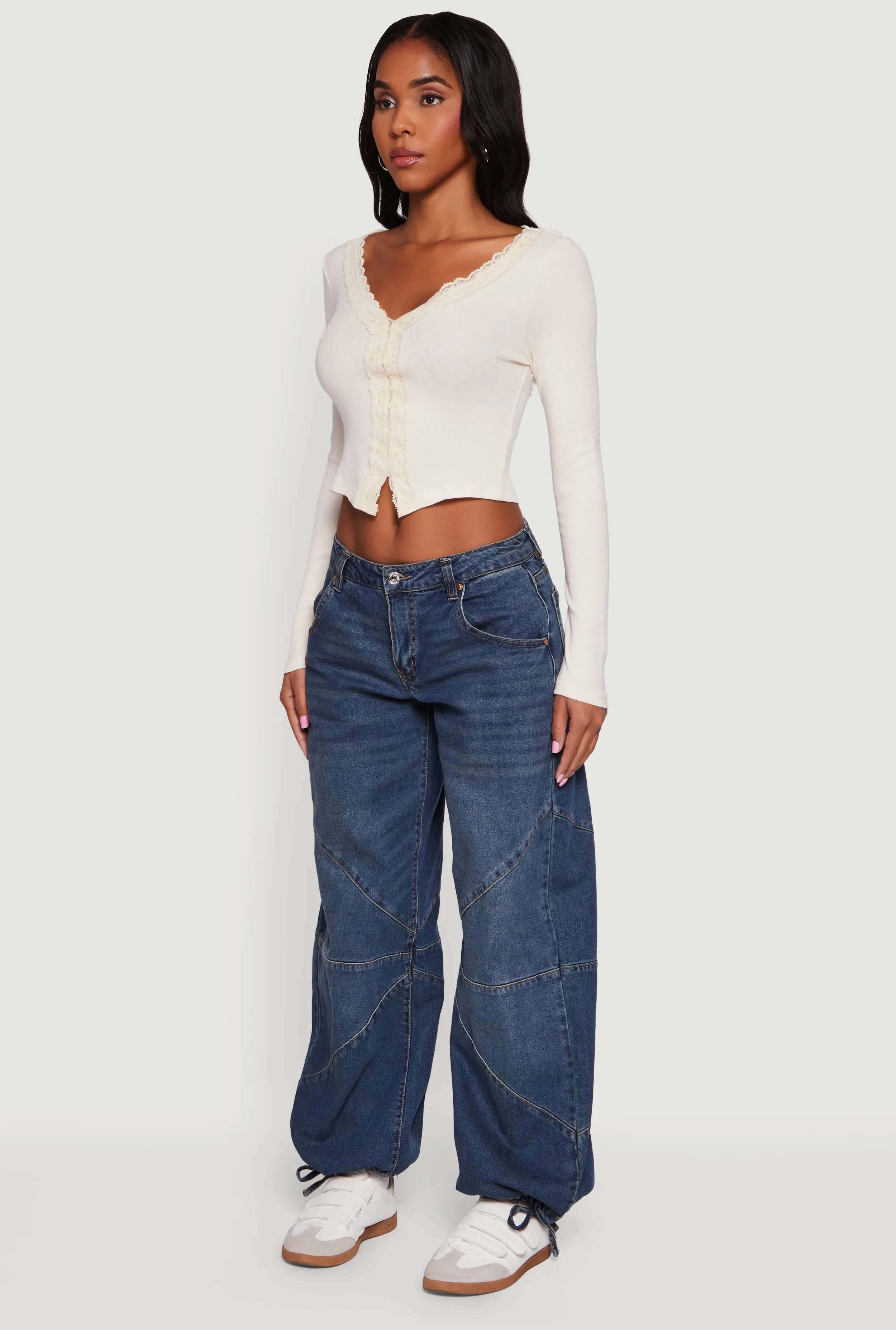 Long Sleeve Lace Trim Crop Top sold by Rainbow product image thumbnail 5