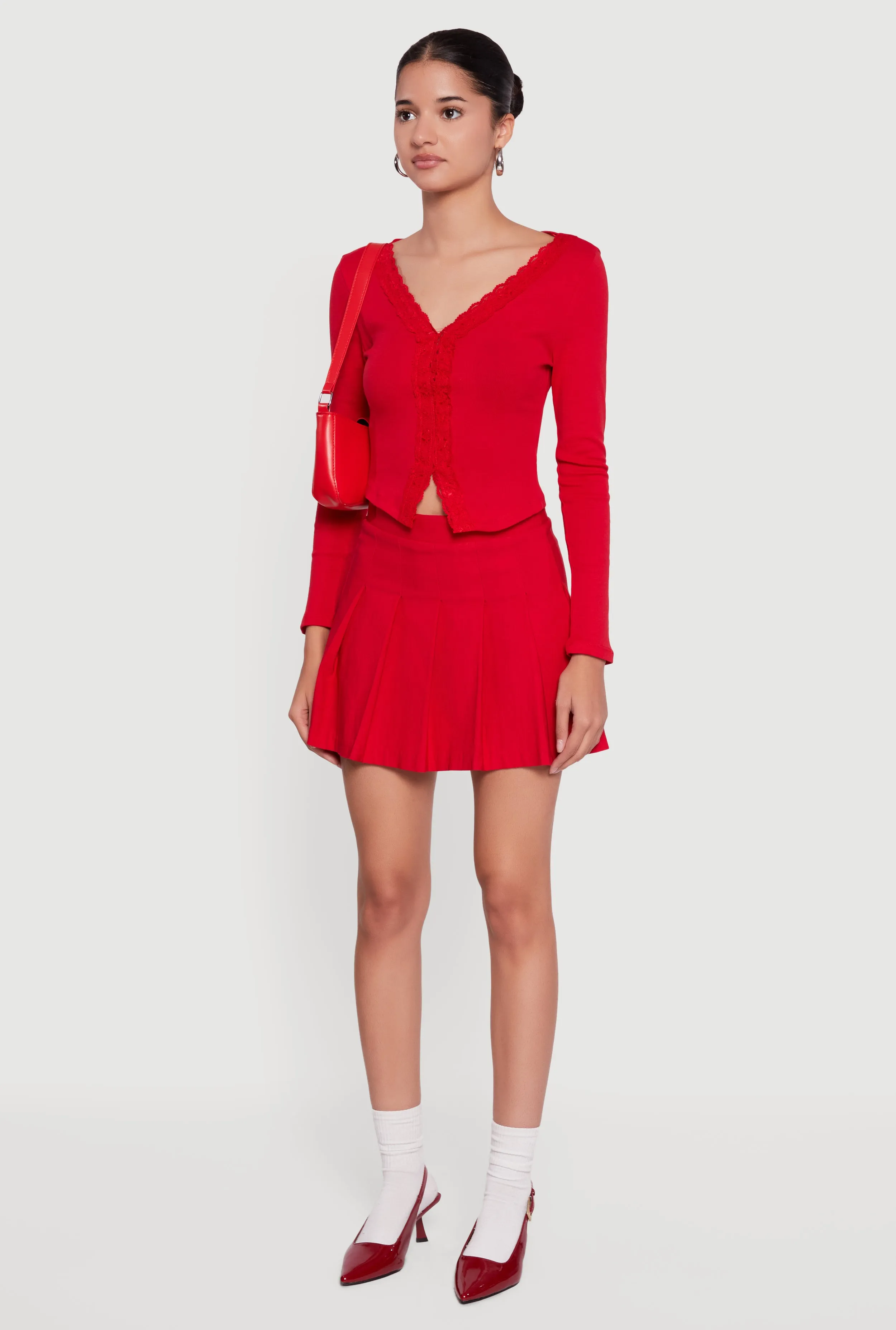 Long Sleeve Lace Trim Crop Top sold by Rainbow product image thumbnail 5