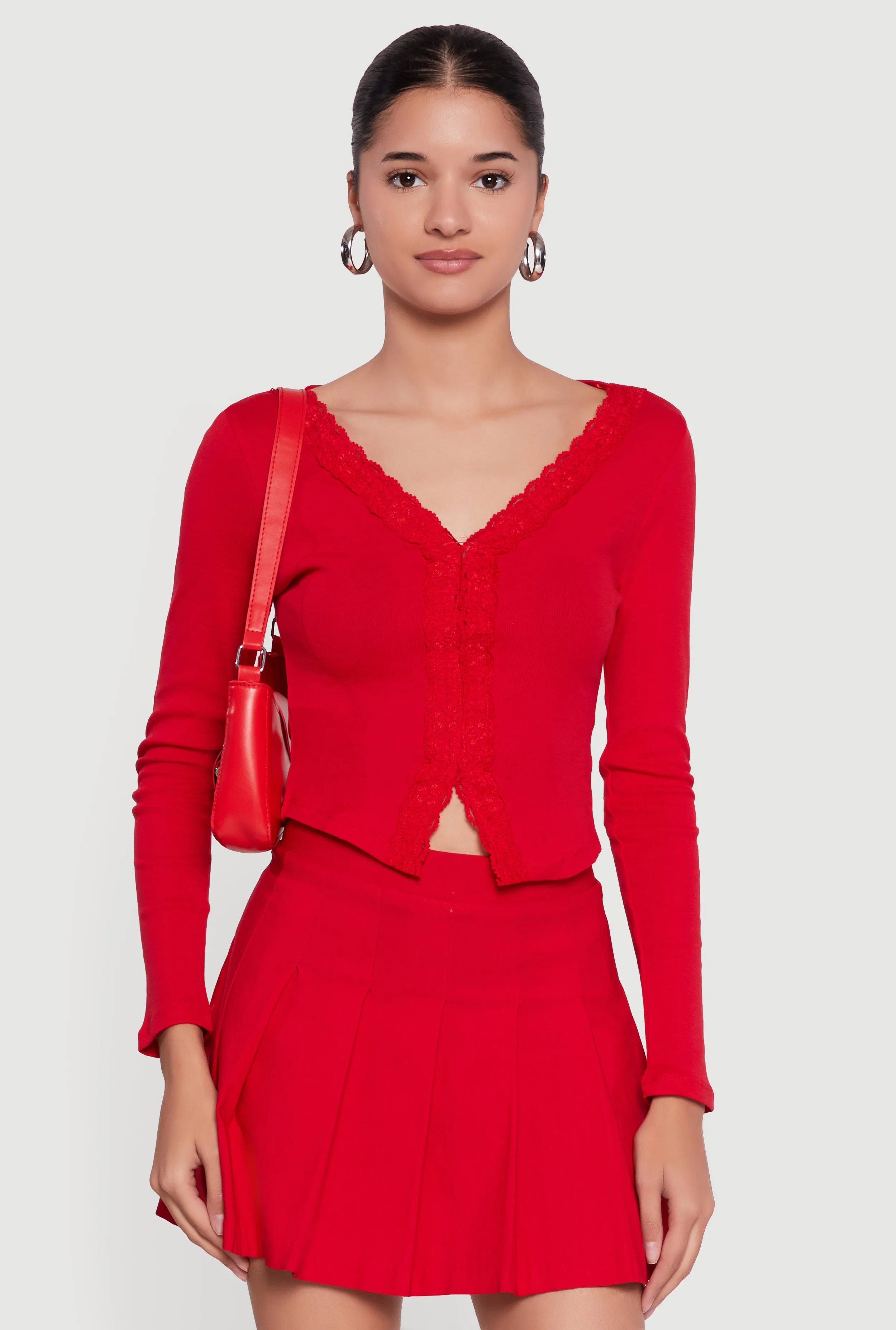 Long Sleeve Lace Trim Crop Top sold by Rainbow product image thumbnail 2