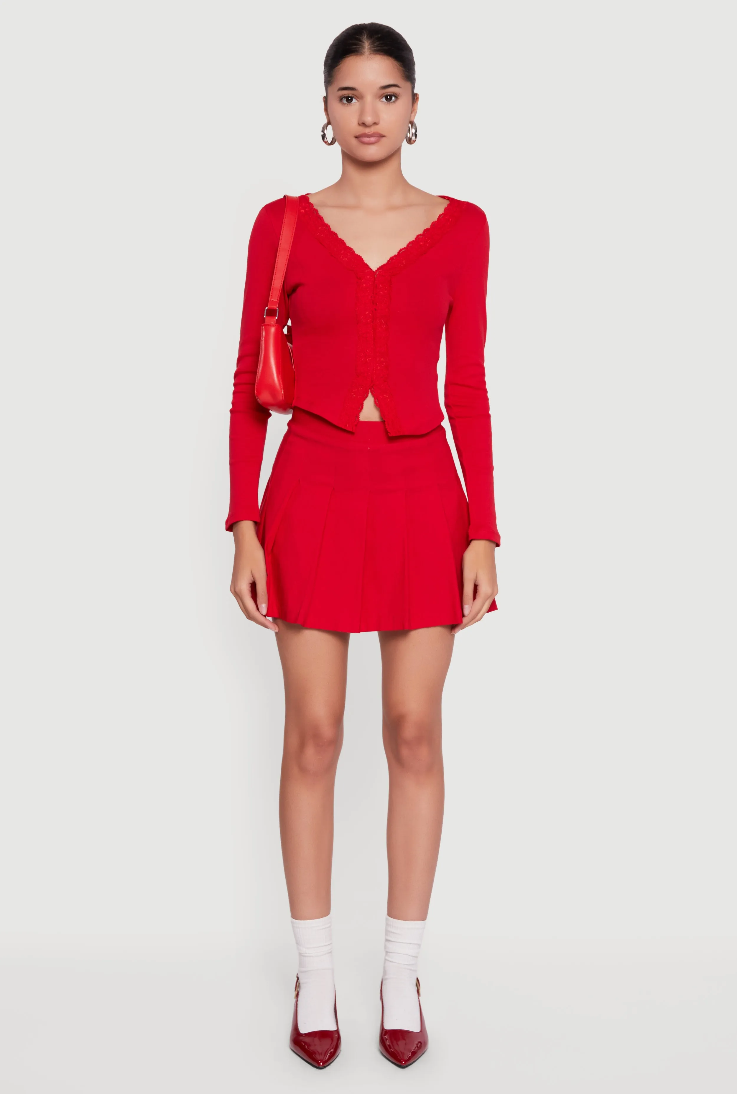 Long Sleeve Lace Trim Crop Top sold by Rainbow product image thumbnail 3