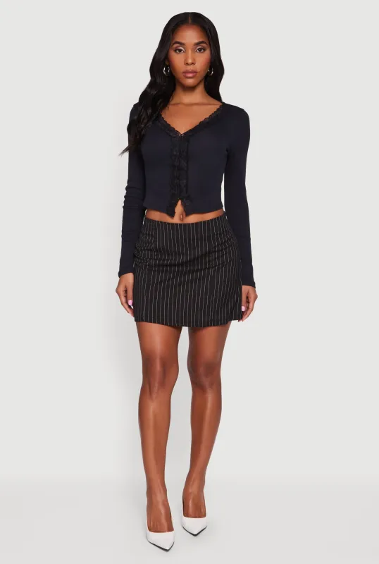 Long Sleeve Lace Trim Crop Top sold by Rainbow