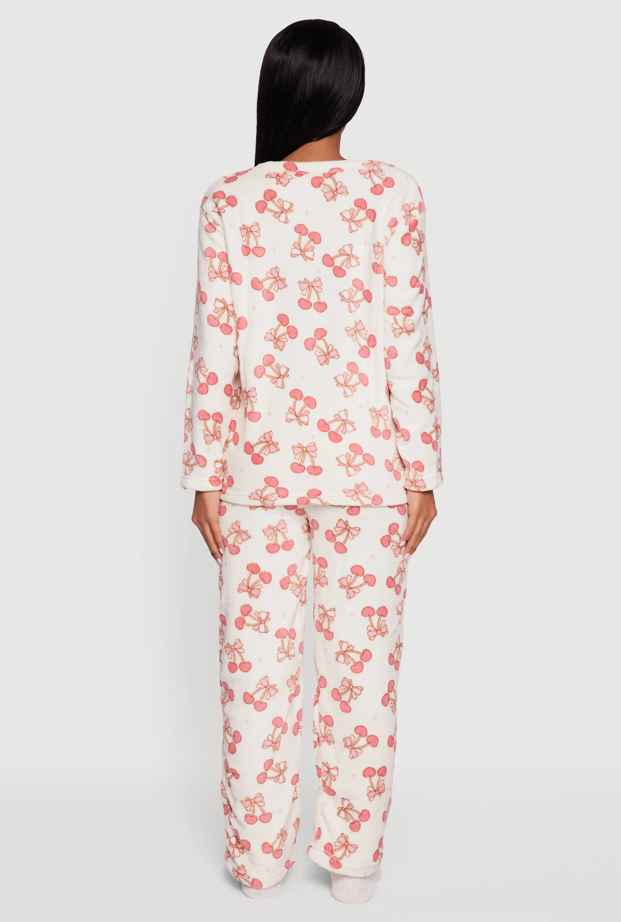 Cherry Bow Print Plush Pajama 3 Piece Gift Set sold by Rainbow product image thumbnail 5