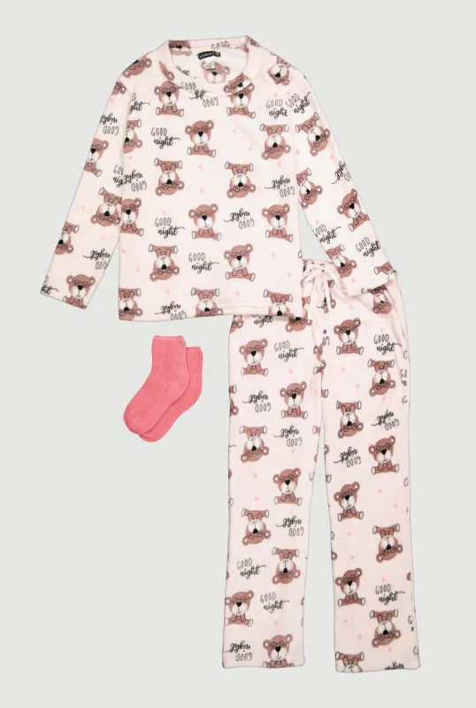Cozy Plush Teddy Bear Print 3 Piece Pajama Gift Set sold by Rainbow